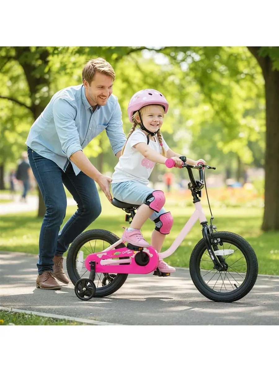 Детский велосипед для мальчиков и девочек 3-7 лет, 36 см Mecale — изображение 2 из 8, розовый