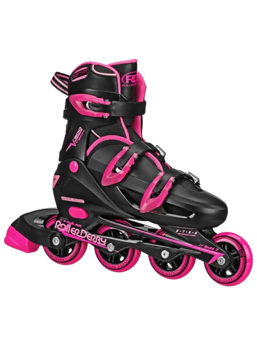 Роликовые коньки V-Tech 500 для женщин, размер Large (6-9) Roller Derby — изображение 1 из 5, черный/розовый