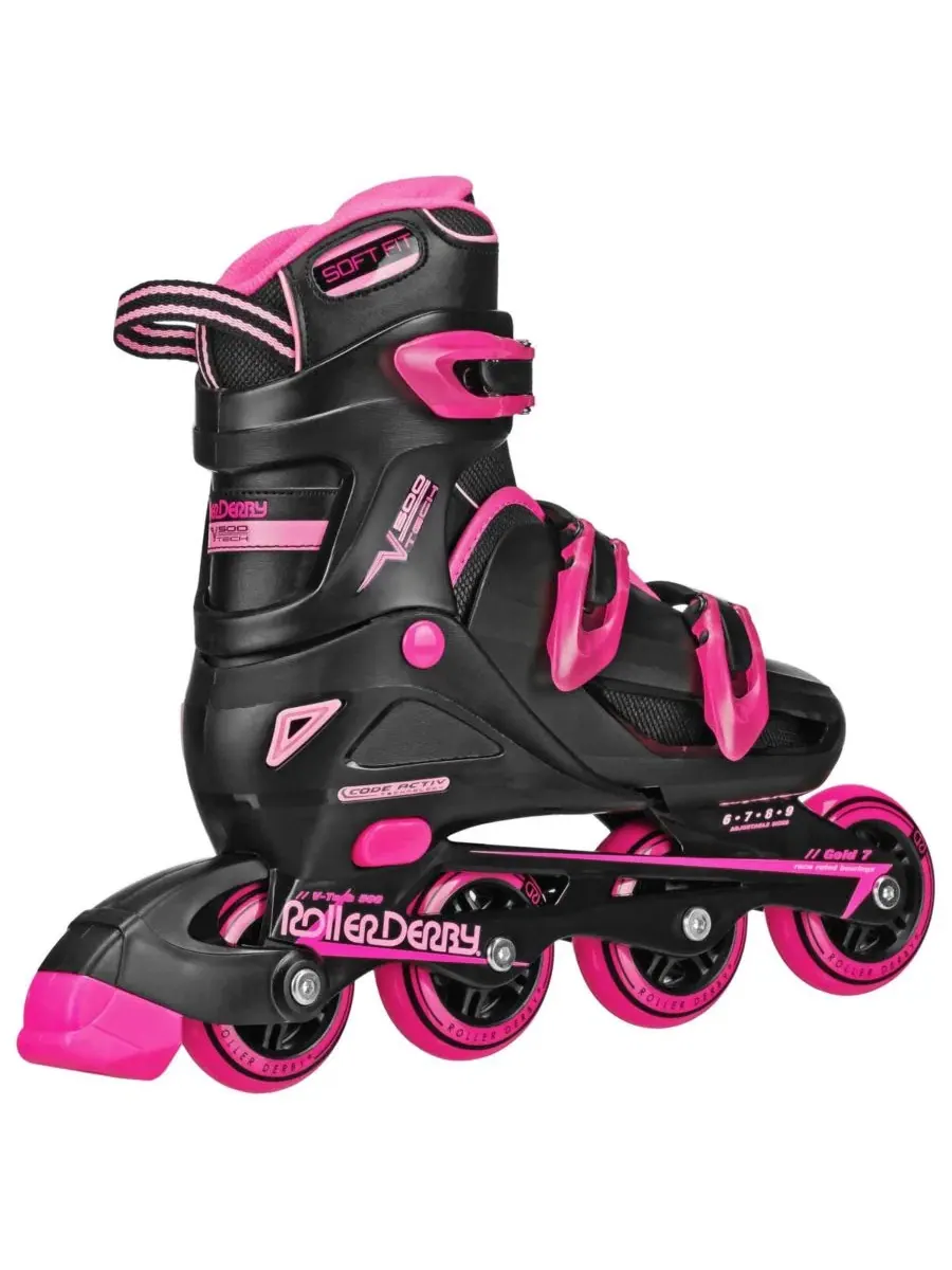 Роликовые коньки V-Tech 500 для женщин, размер Large (6-9) Roller Derby — изображение 2 из 5, черный/розовый
