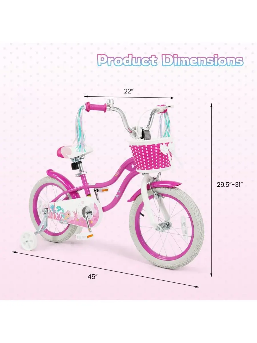 Детский велосипед с корзиной и лентами, Adjustable Riding Bicycle Slickblue — изображение 3 из 3, розовый красный