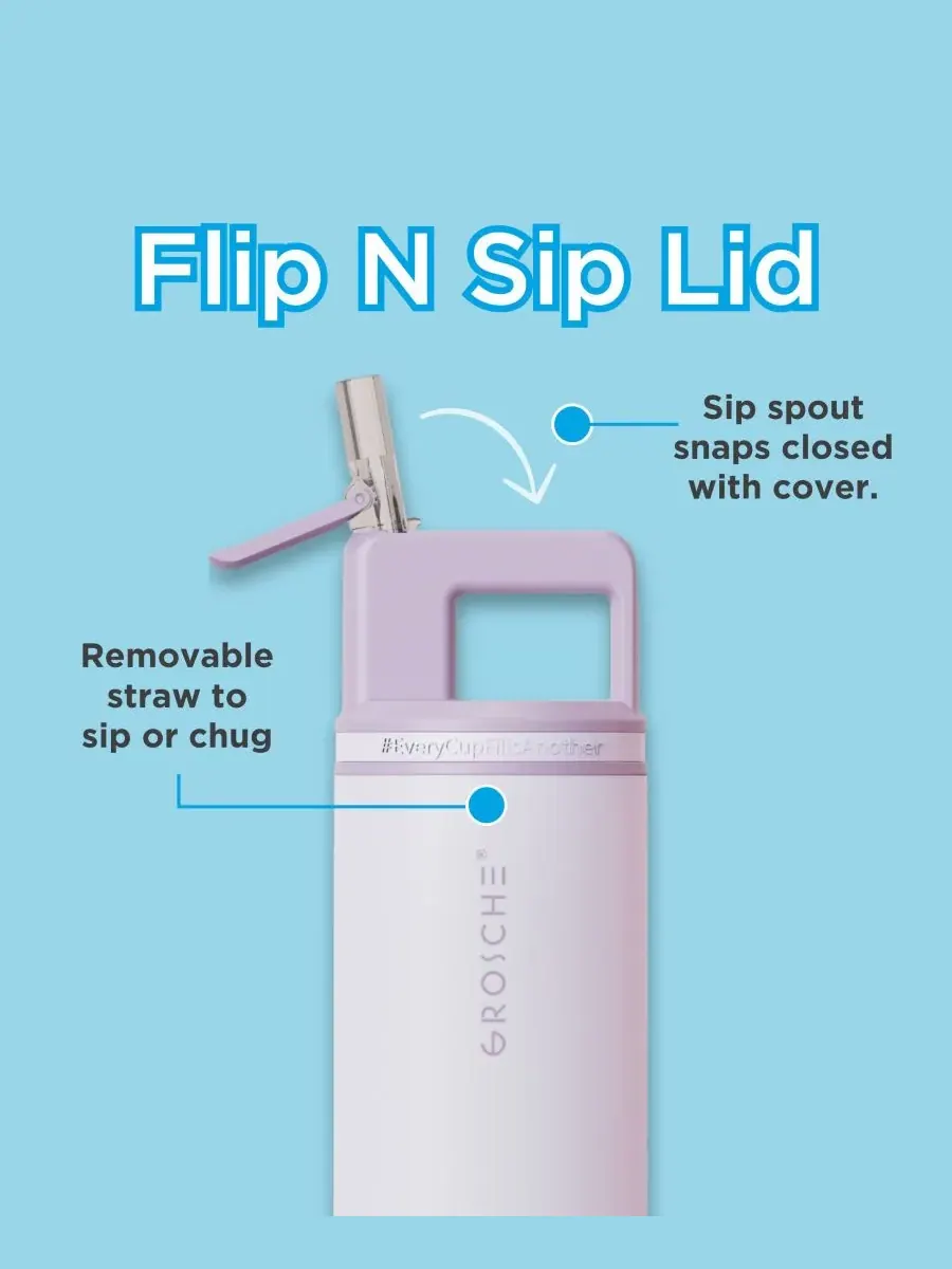 Термос Alpine Flip 'N Sip с трубочкой, герметичный, 0,6 л (593 мл) Grosche — изображение 3 из 10, фиолетовый