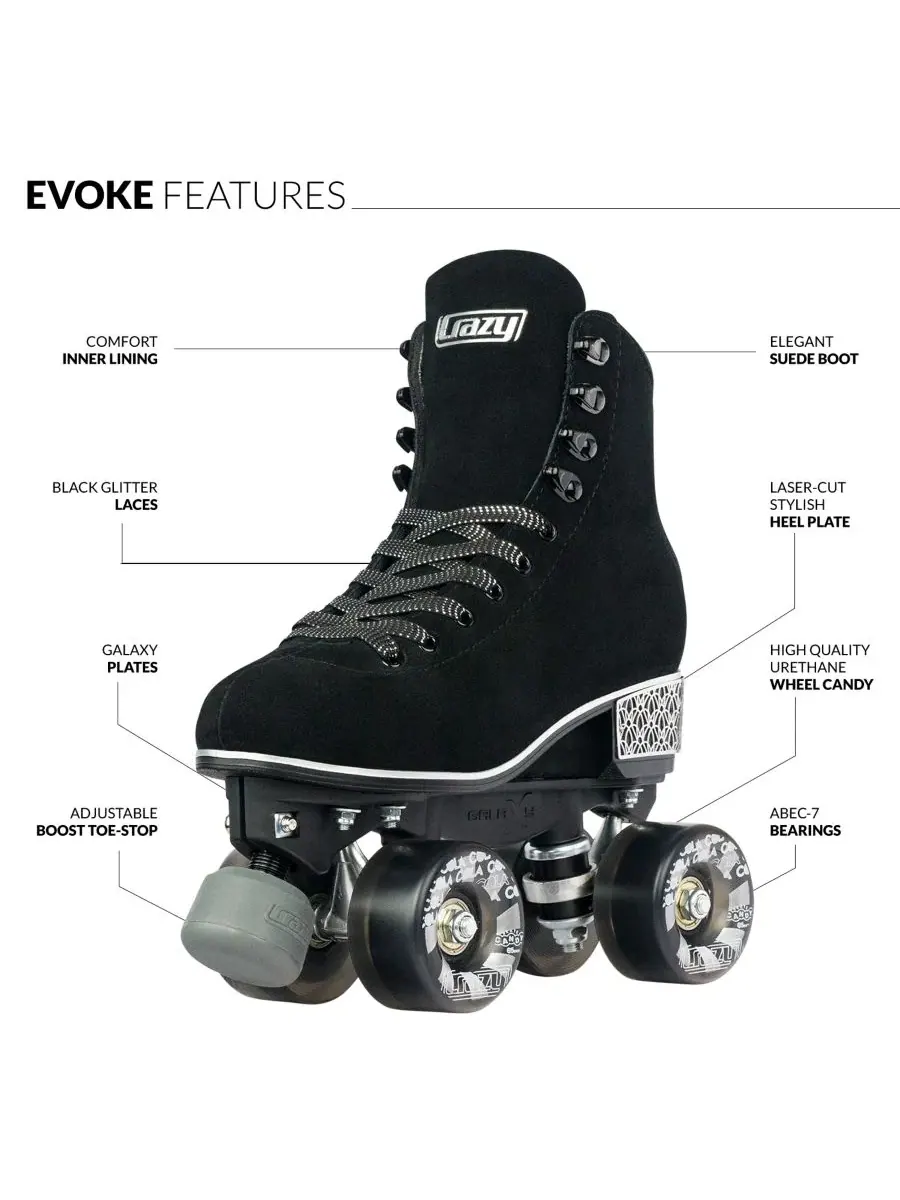 Роликовые коньки Evoke для женщин - стильные замшевые квадроконьки Crazy Skates — изображение 2 из 3, черный