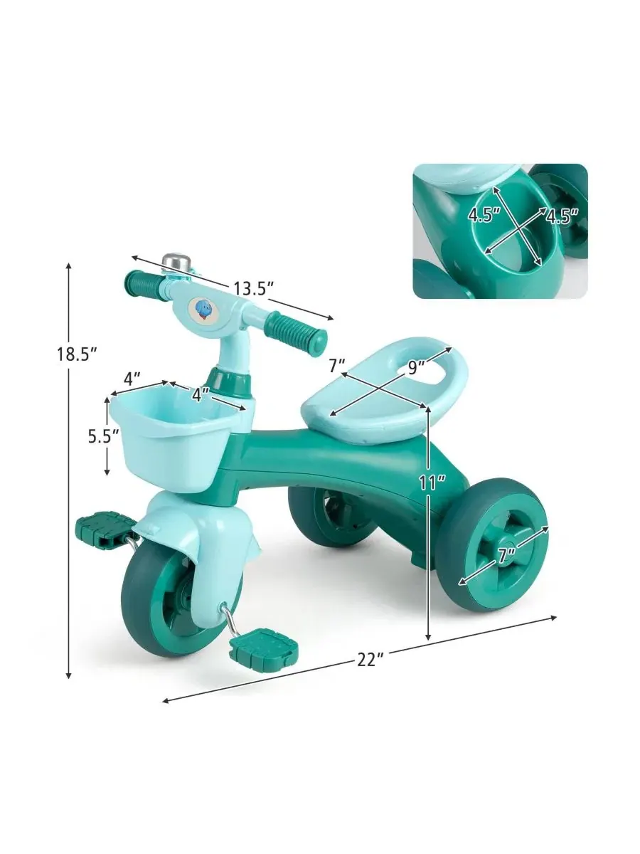Детский трехколесный велосипед с корзиной и звонком, модель Kids Tricycle with Front Basket, Bell — изображение 3 из 5
