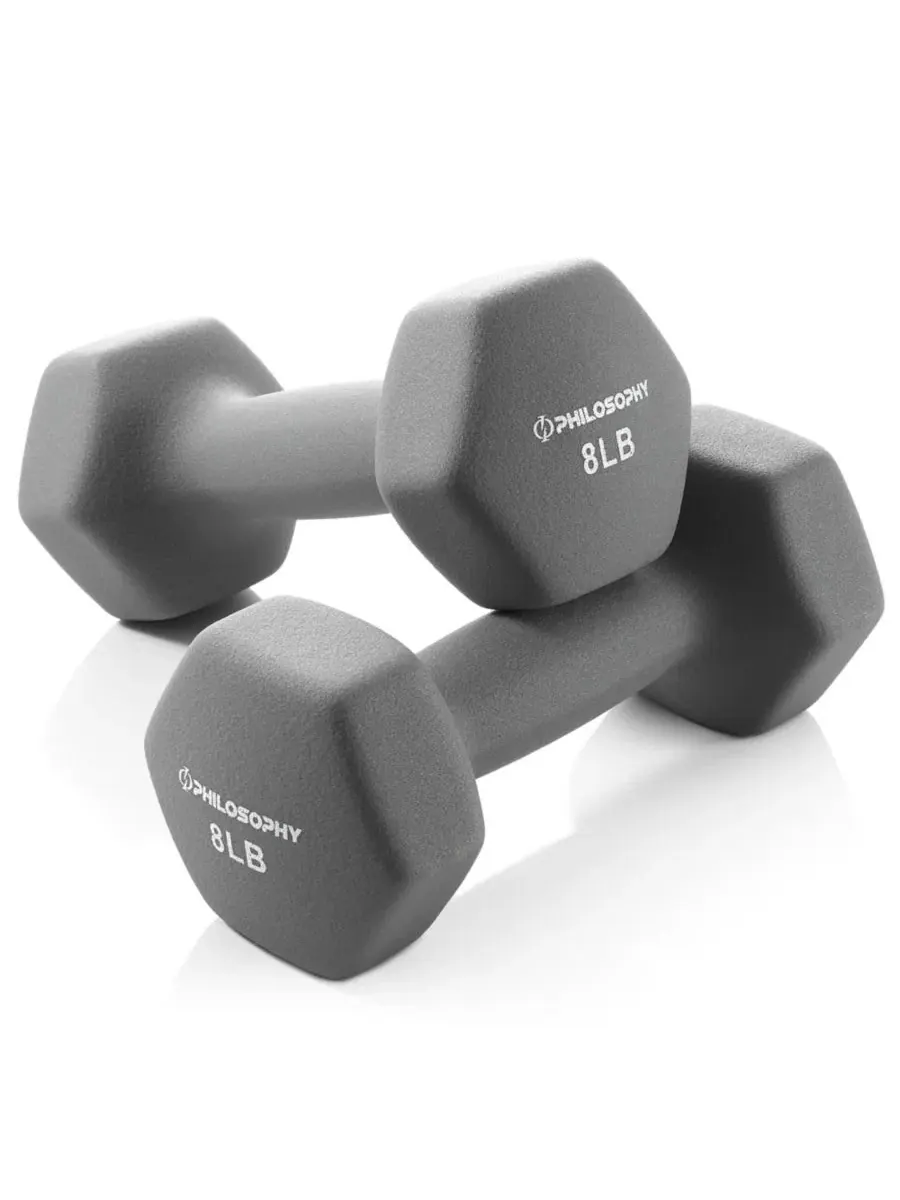 Гантели шестиугольной формы из неопрена, пара 4 кг (общий вес 7 кг ) Philosophy Gym — серый