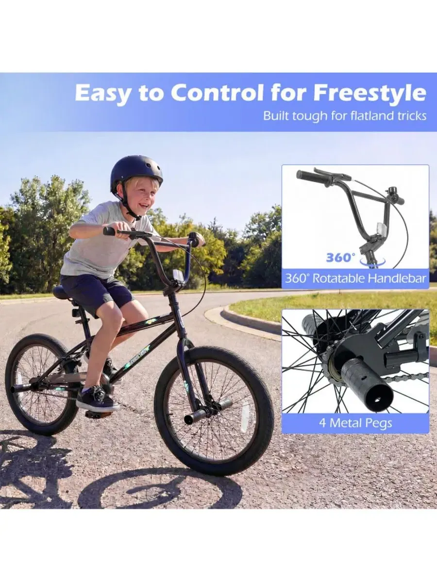 Велосипед BMX HONGGE, 20 дюймов, с 360-градусным рулем — изображение 5 из 11, черный