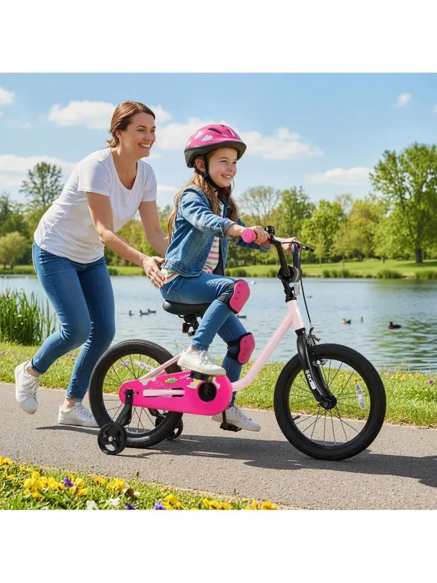 Детский велосипед для мальчиков и девочек 3-7 лет, 41 см Mecale — изображение 3 из 8, розовый