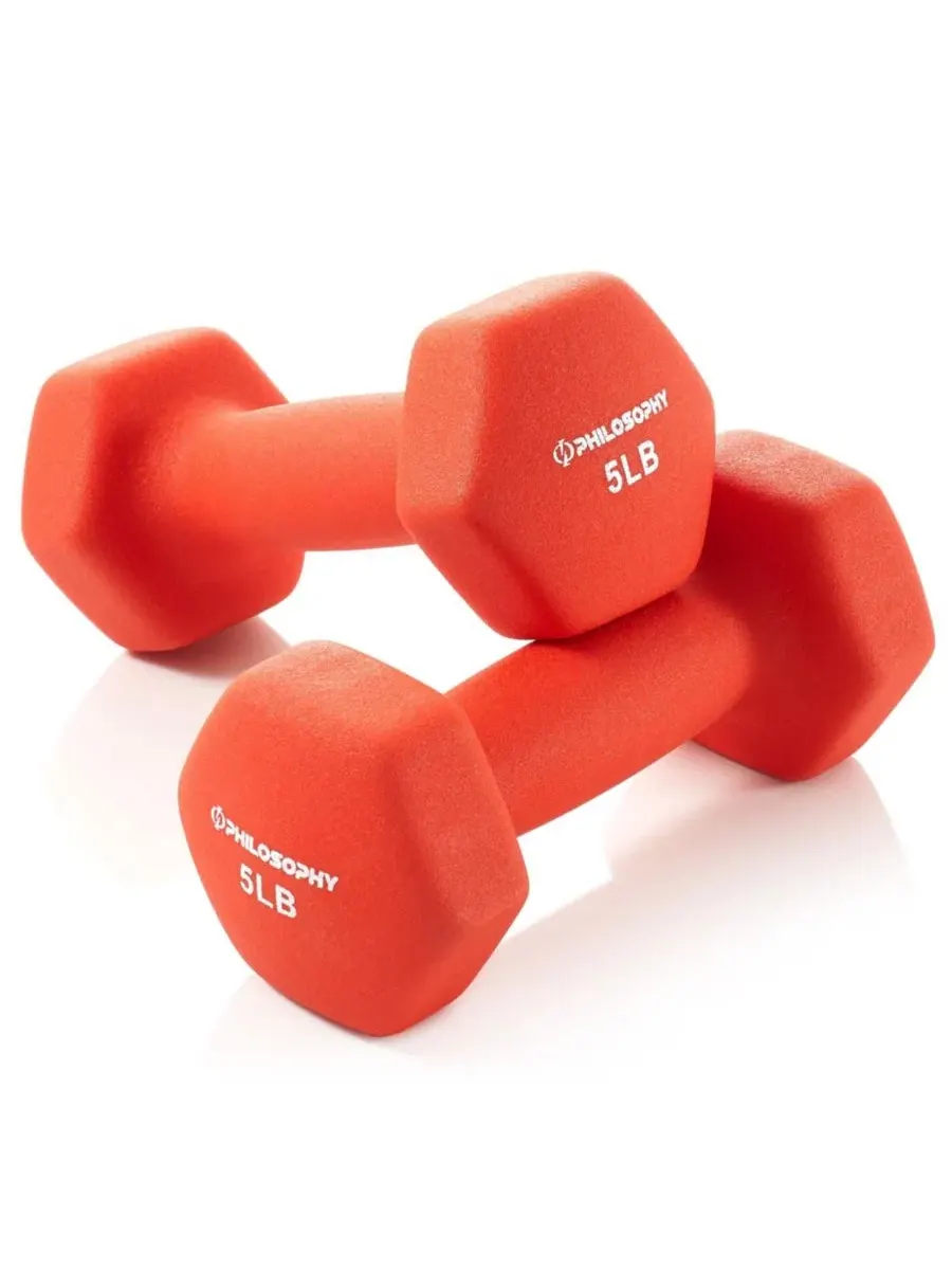 Гантели шестиугольной формы из неопрена, пара 2 кг (общий вес 5 кг ) Philosophy Gym — красный