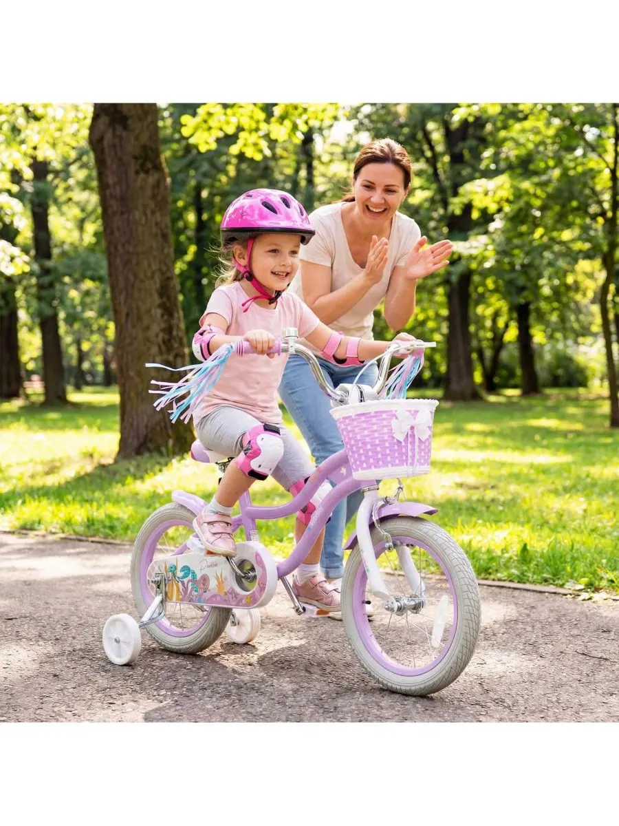 Детский велосипед с корзиной и флажками, модель Mermaid-Inspired Princess Bike Slickblue — изображение 2 из 3, фиолетовый