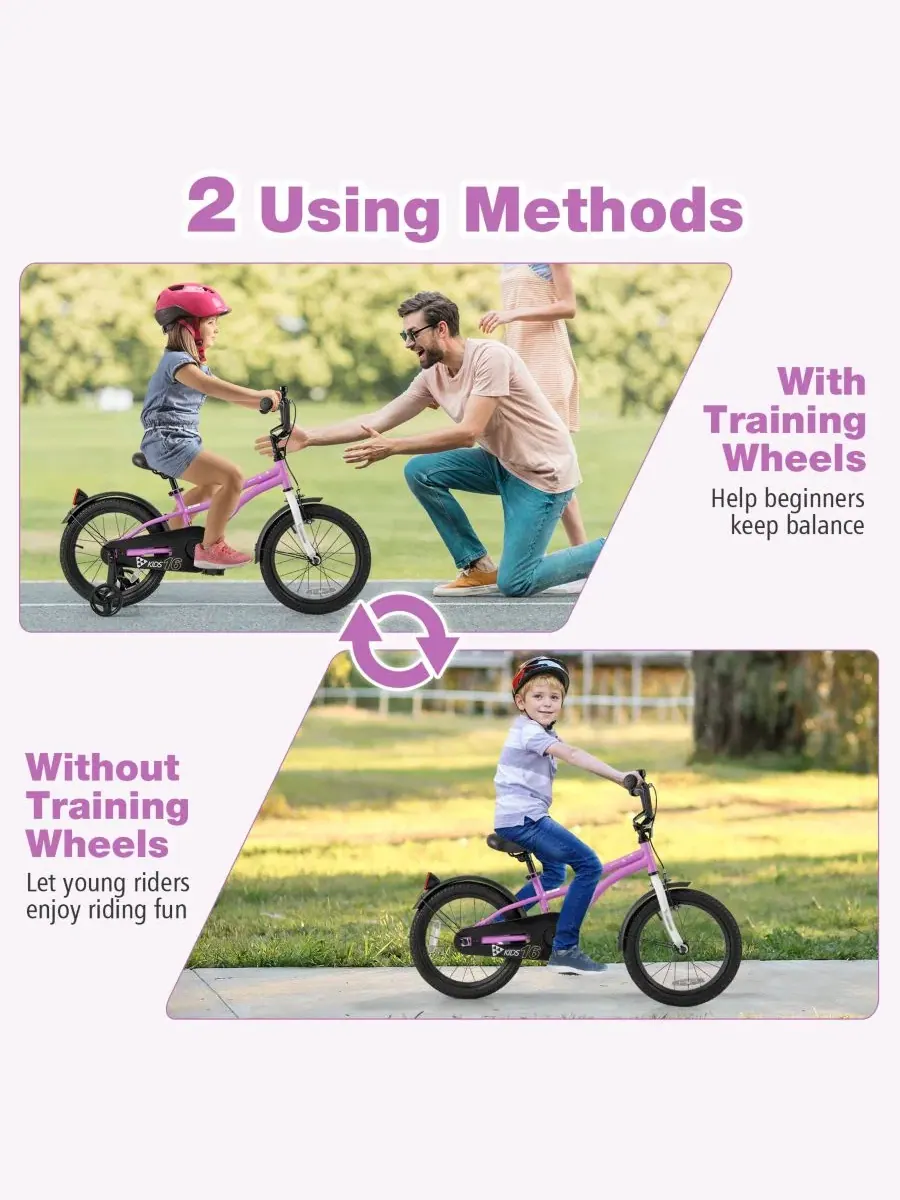 Детский велосипед с двойными тормозами и дополнительными колесами для начинающих велосипедистов — изображение 6 из 8, розовый