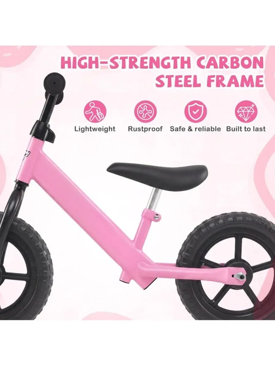 Беговел с пенными шинами 11 дюймов, модель Lightweight Toddler Balance Bike HONGGE — изображение 6 из 11, розовый