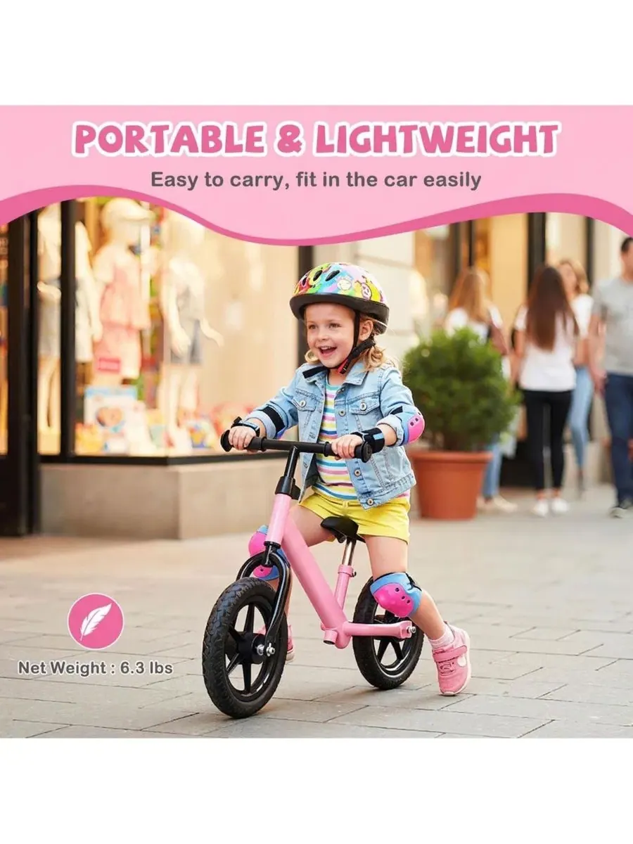 Беговел с пенными шинами 11 дюймов, модель Lightweight Toddler Balance Bike HONGGE — изображение 7 из 11, розовый