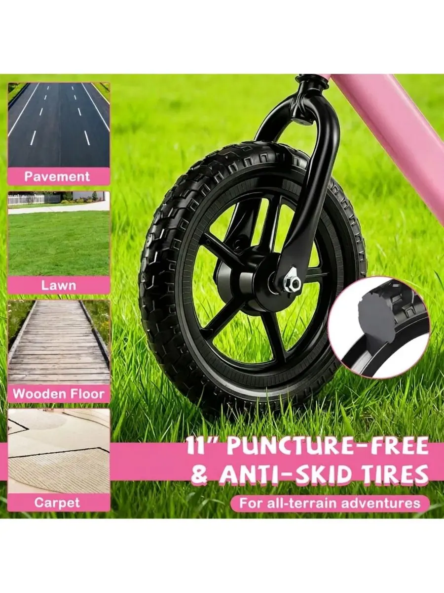 Беговел с пенными шинами 11 дюймов, модель Lightweight Toddler Balance Bike HONGGE — изображение 9 из 11, розовый