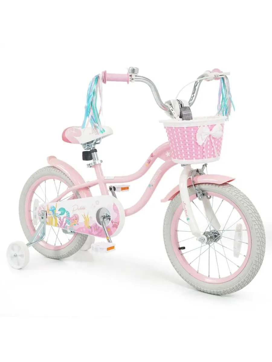 Детский велосипед с тренировочными колесами, регулируемым сиденьем и рулем Gymax — изображение 1 из 10, розовый