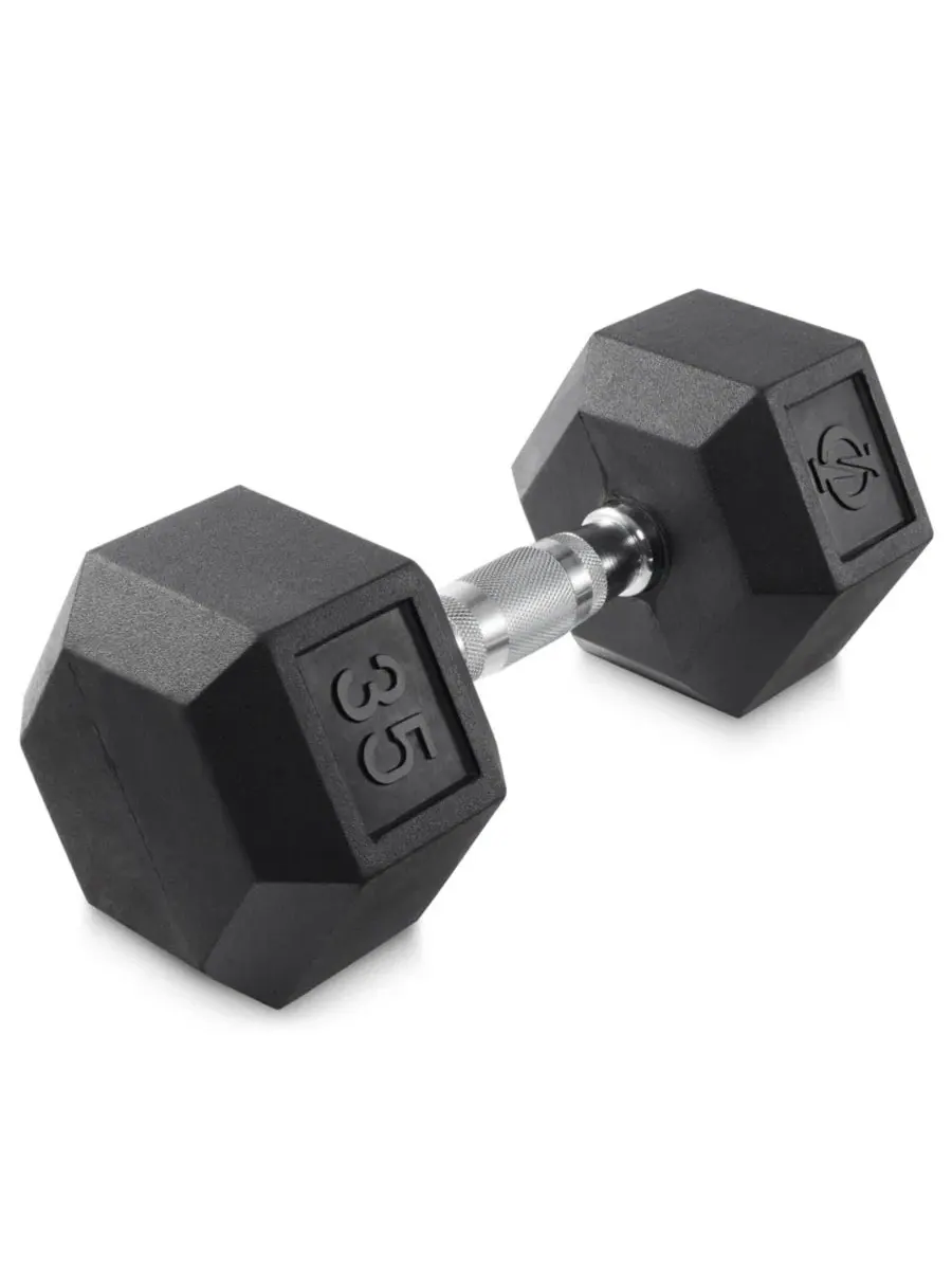 Гантель с шестигранным стержнем и резиновым покрытием, вес 16 кг Philosophy Gym — черный