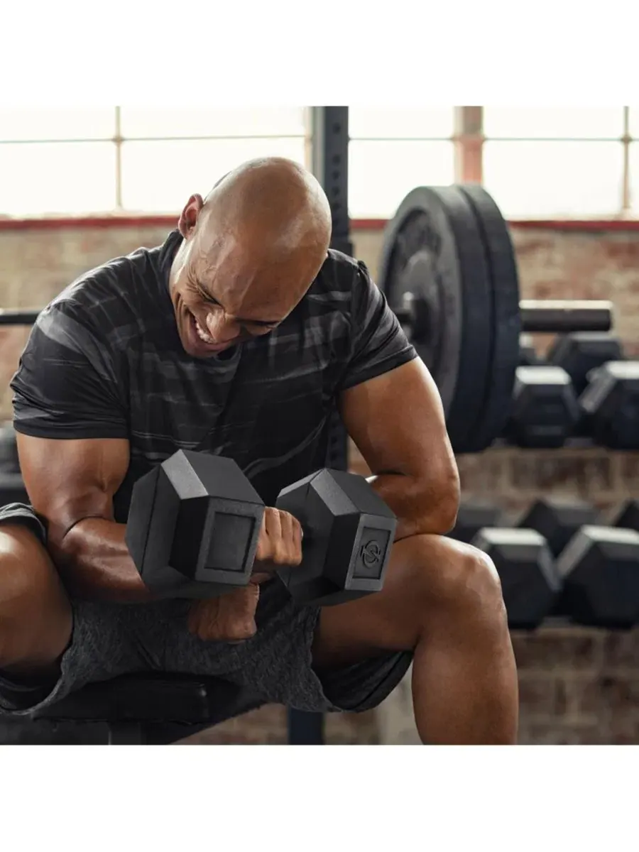 Гантель с шестигранным стержнем и резиновым покрытием, вес 16 кг Philosophy Gym — изображение 3 из 6, черный