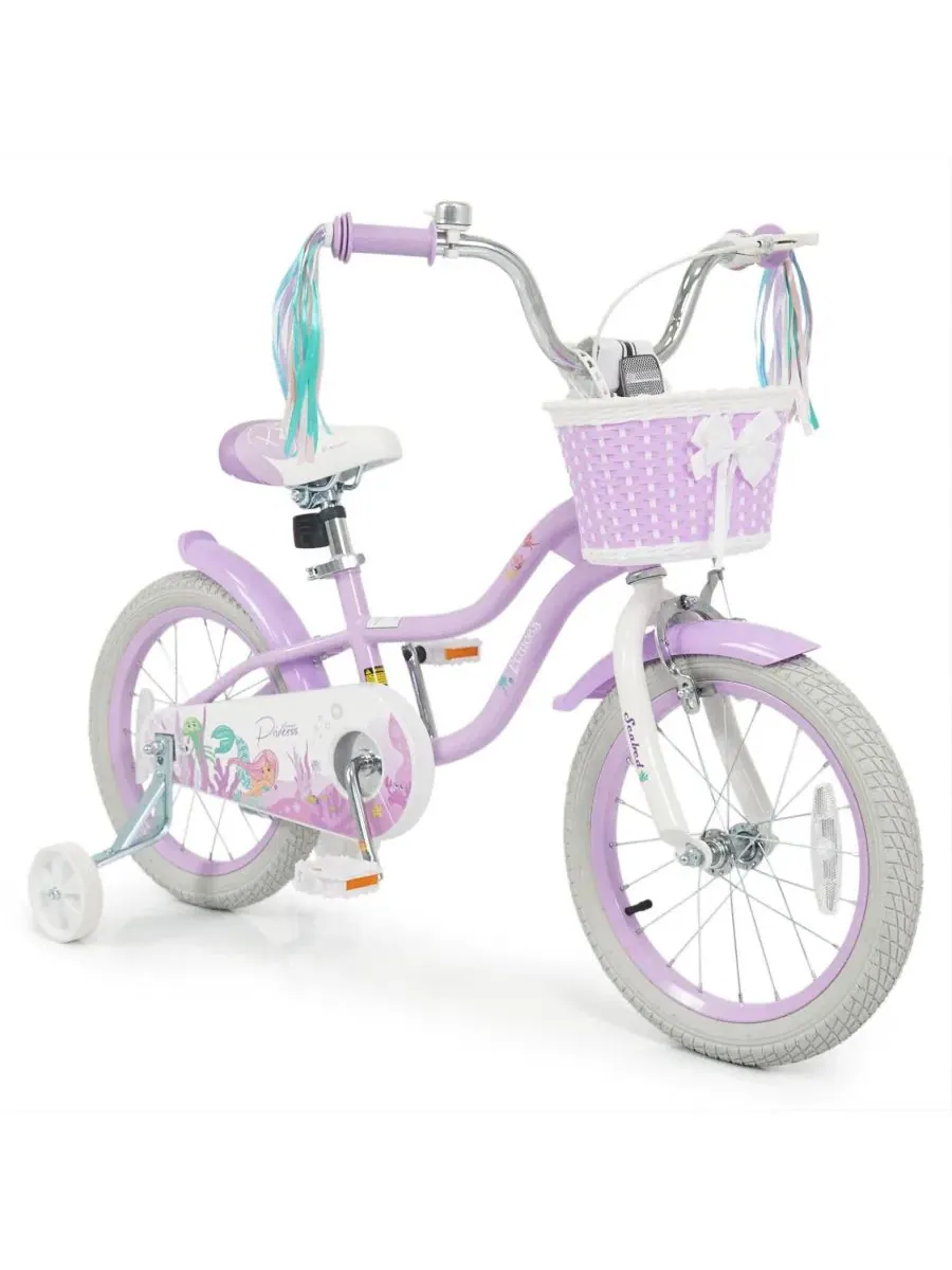 Детский велосипед 16" Princess с корзиной и лентами Slickblue — изображение 1 из 3, фиолетовый