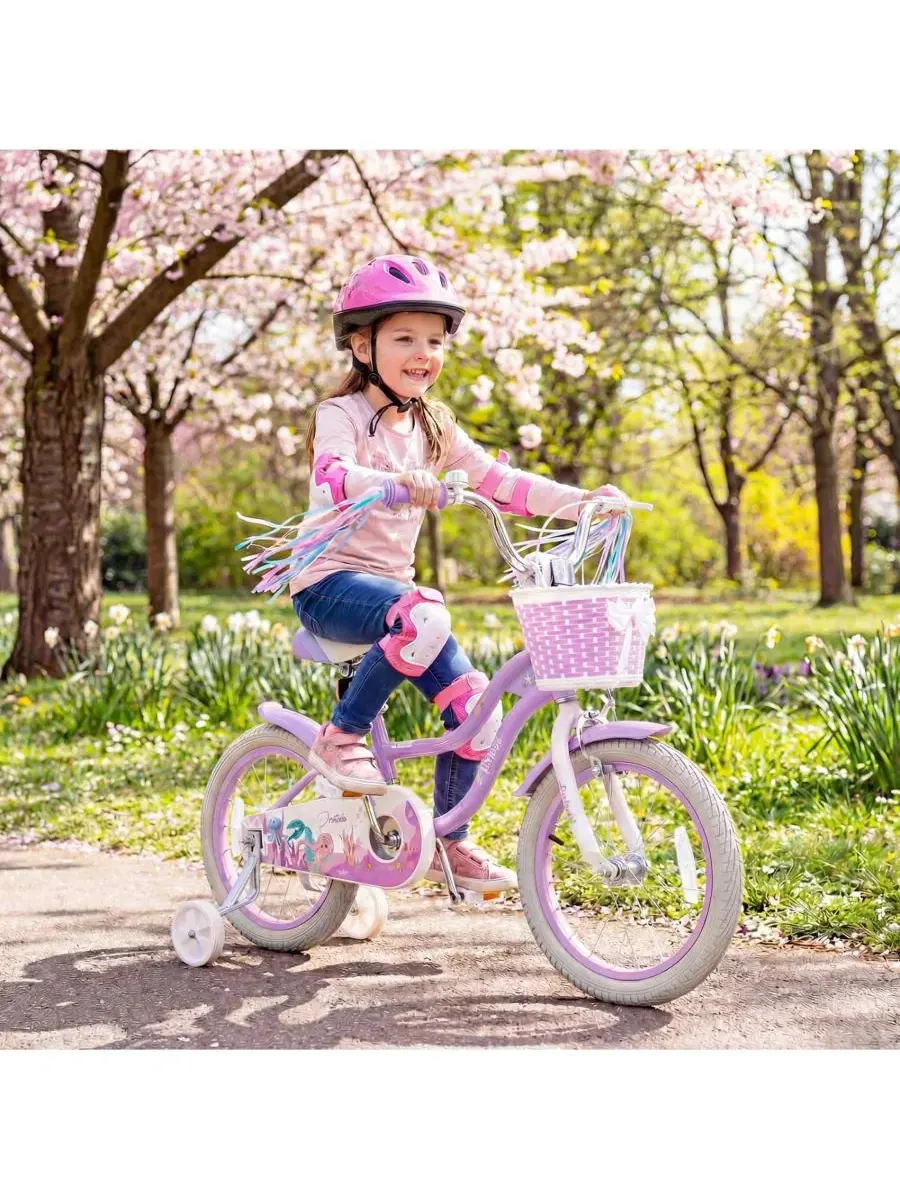 Детский велосипед 16" Princess с корзиной и лентами Slickblue — изображение 2 из 3, фиолетовый