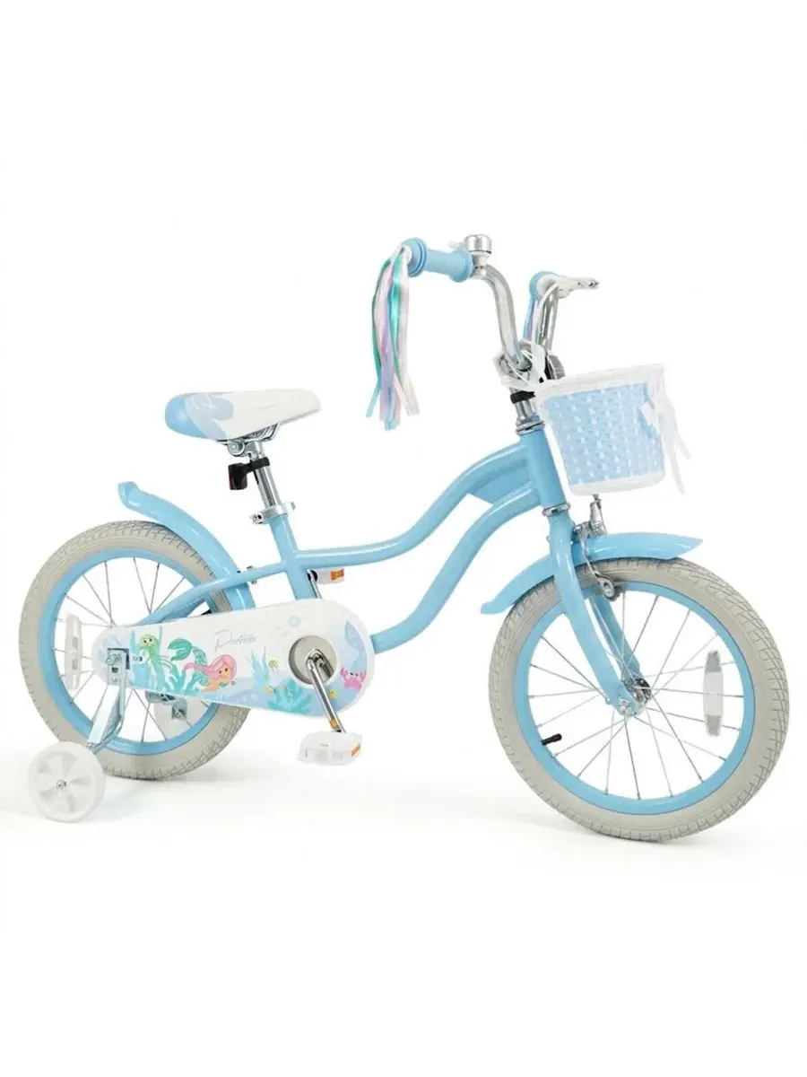 Детский велосипед с корзиной и страховочными колесами Mermaid Adjustable SUGIFT