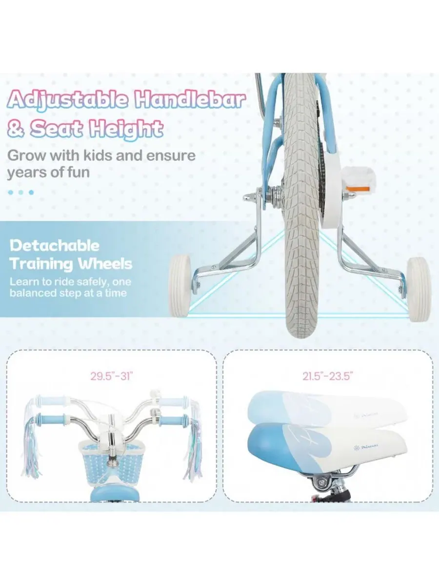 Детский велосипед с корзиной и страховочными колесами Mermaid Adjustable SUGIFT — изображение 7 из 10, синий