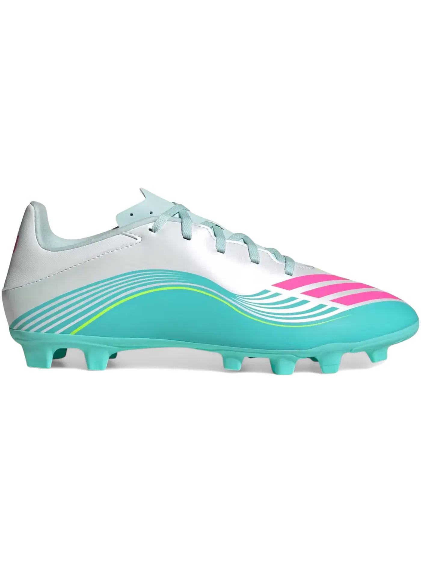 Мужские бутсы с принтом Adidas F50 Club FG/MG Messi Aurora Radiante Pack — изображение 1 из 1, белый/розовый/голубой