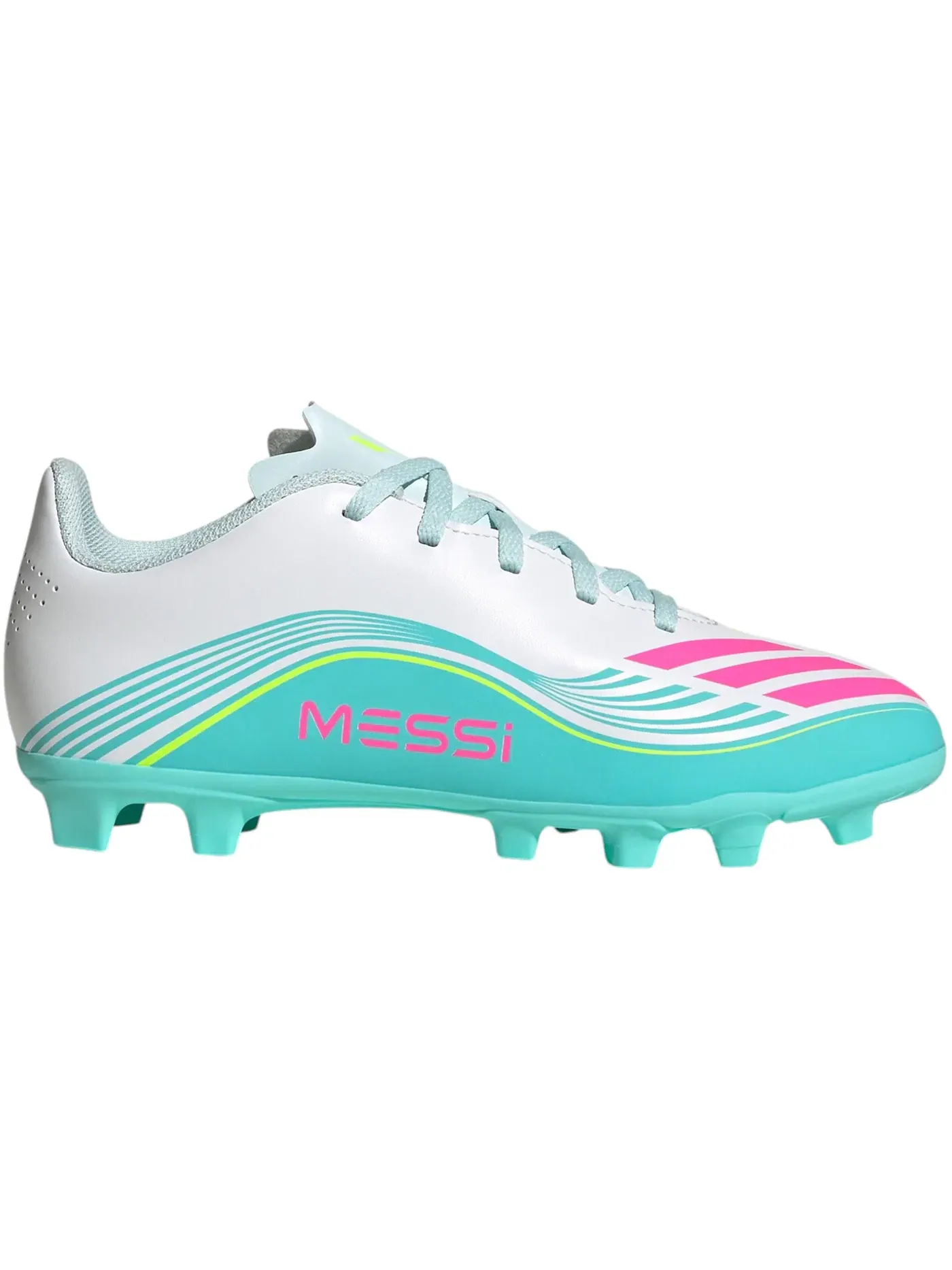 Детские бутсы с принтом Adidas F50 Club FG/MG — изображение 1 из 1, белый/розовый/голубой