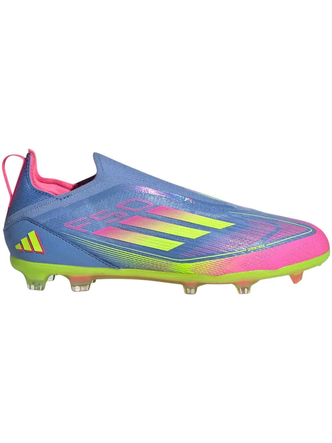 Детские бутсы футбольные без шнуровки Adidas F50 Elite Laceless FG — изображение 1 из 1, синий розовый