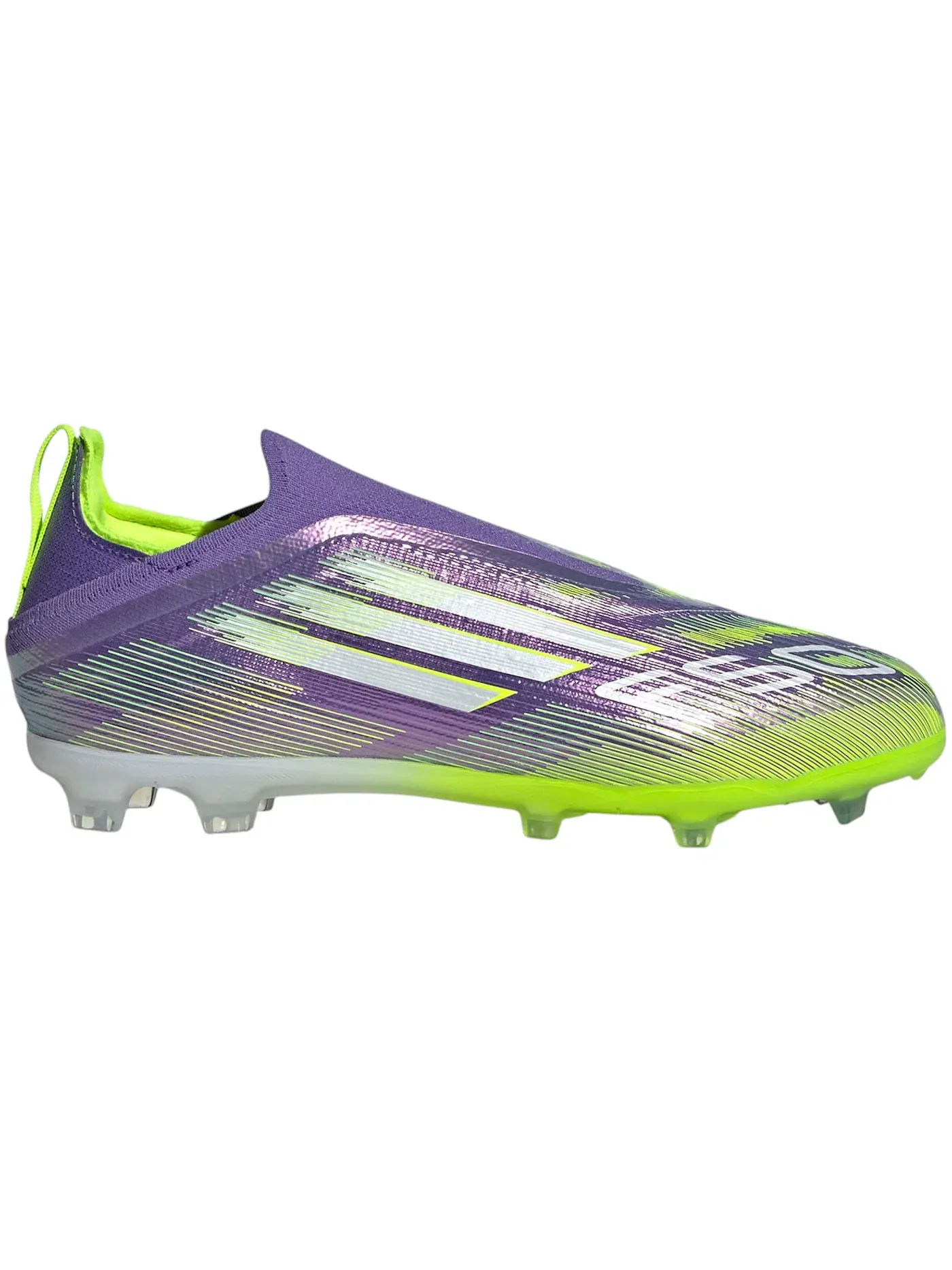 Детские бутсы с принтом Adidas F50 Elite Laceless FG — изображение 1 из 1, фиолетовый белый