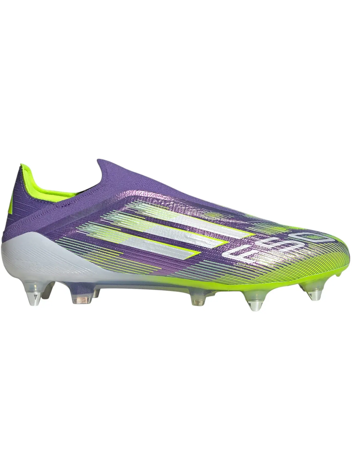 Мужские бутсы с шипами без шнуровки Adidas F50 Elite Laceless SG — изображение 1 из 1, фиолетовый белый