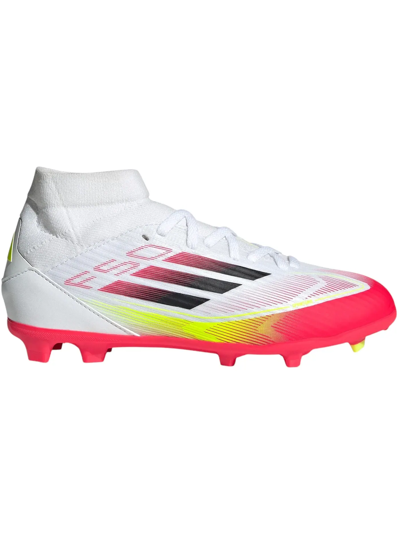 Детские бутсы с фиксированной/многоземельной подошвой F50 League Adidas — изображение 1 из 1, белый черный желтый