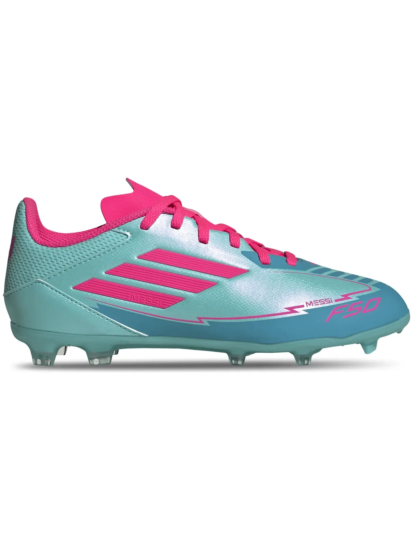 Детские бутсы с шипами FG/MG Adidas F50 League Messi — изображение 1 из 1, голубой розовый голубой