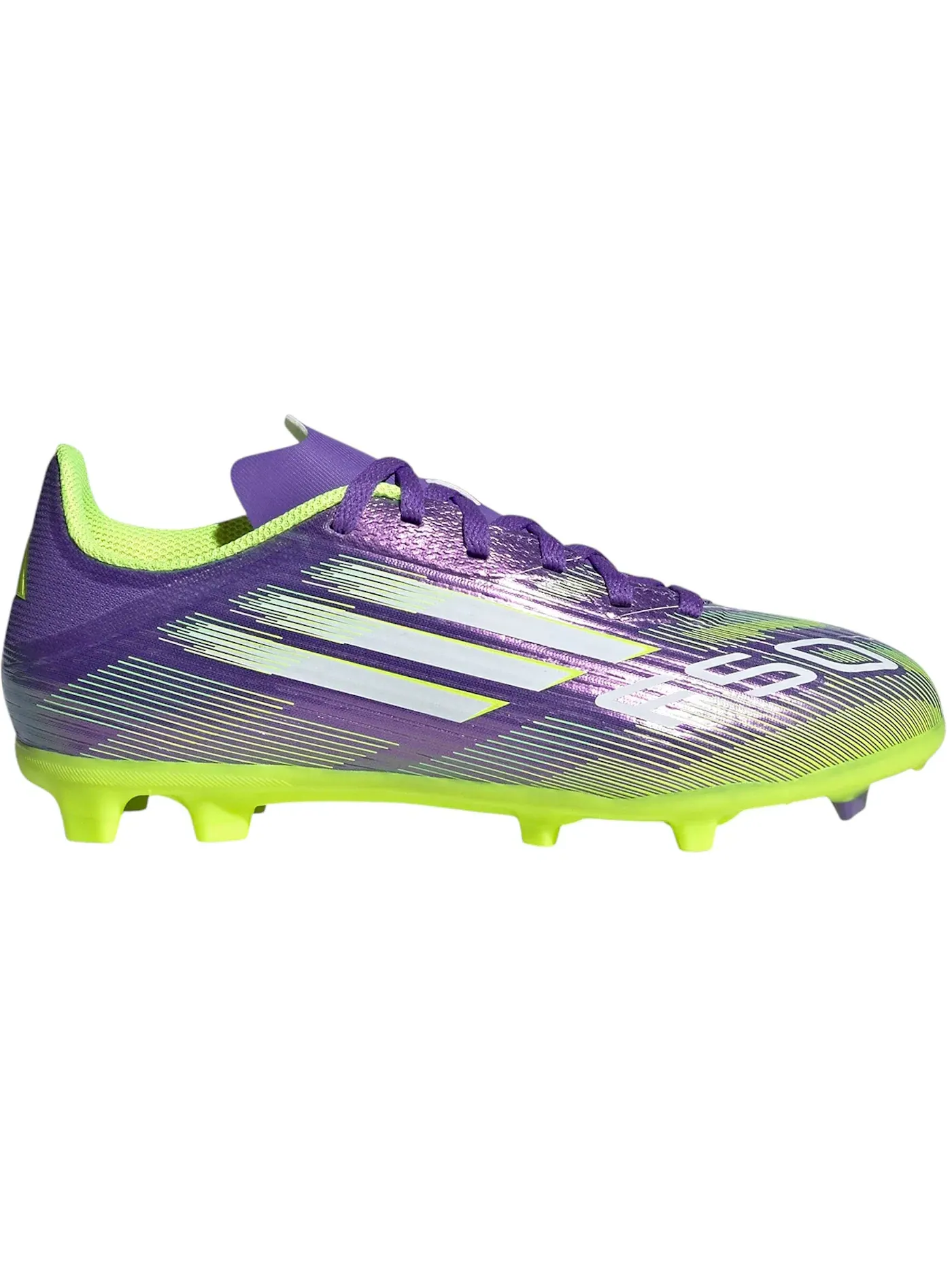 Детские бутсы с закругленными шипами Adidas F50 League Purple Rush/Cloud White/Lucid Lemon — изображение 1 из 1