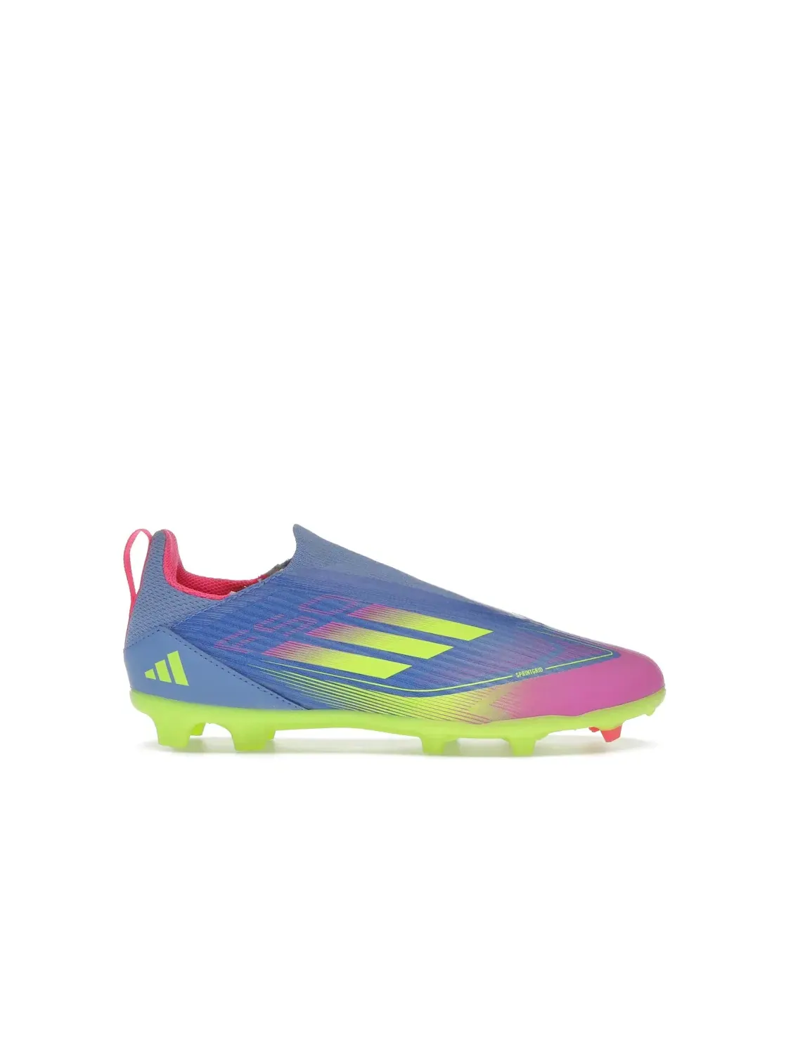 Детские бутсы без шнуровки Adidas F50 League Laceless FG/MG — изображение 1 из 4, синий розовый