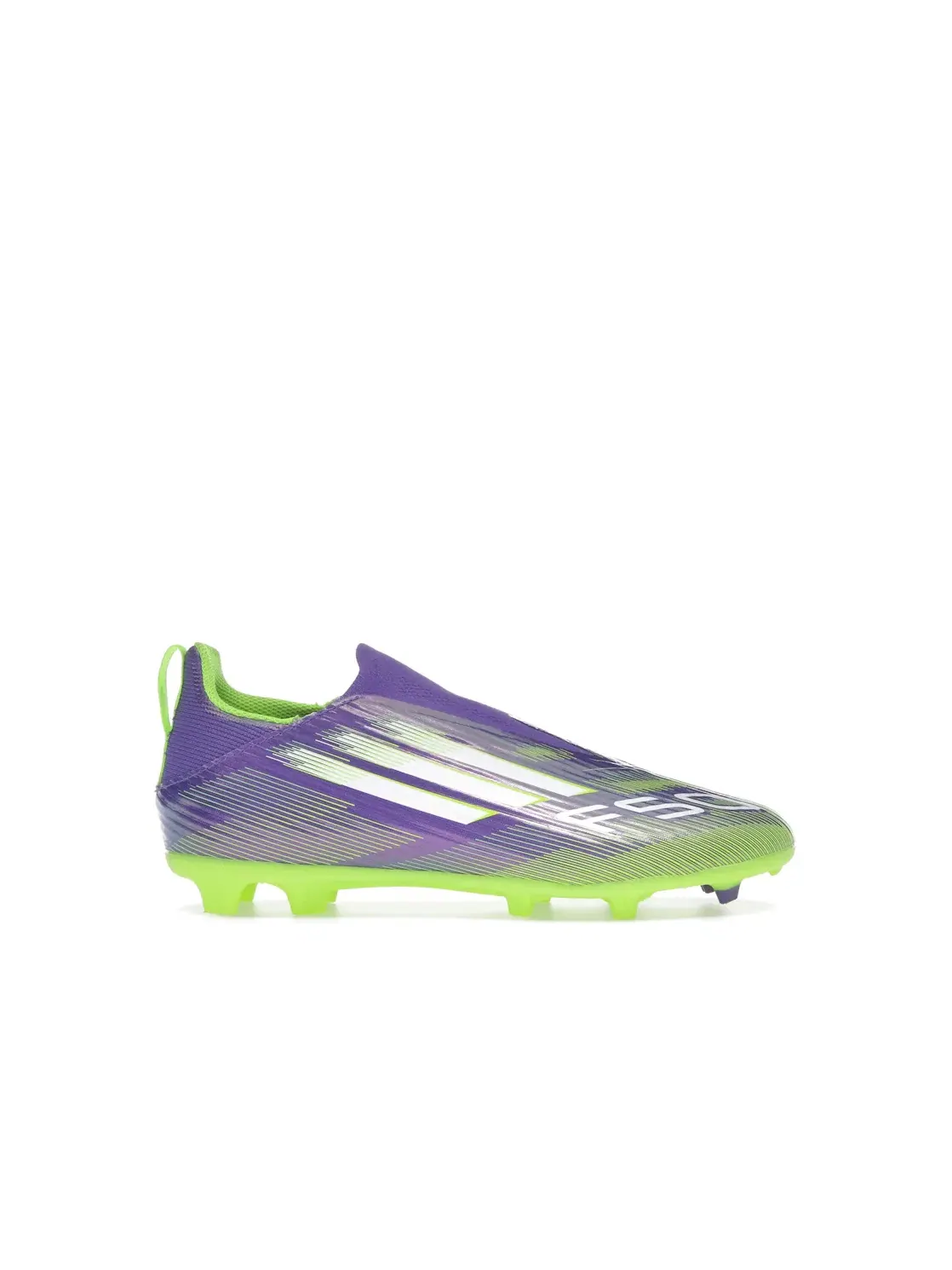 Детские бутсы с шнуровкой без шнурков Adidas F50 League Laceless FG/MG — изображение 1 из 4, фиолетовый белый