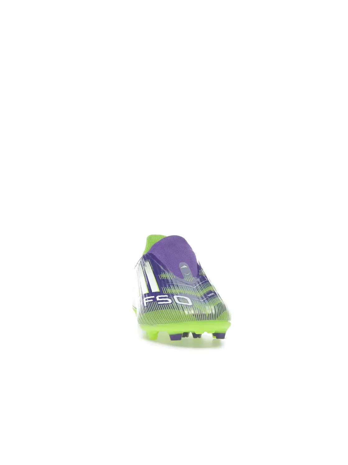 Детские бутсы с шнуровкой без шнурков Adidas F50 League Laceless FG/MG — изображение 2 из 4, фиолетовый белый