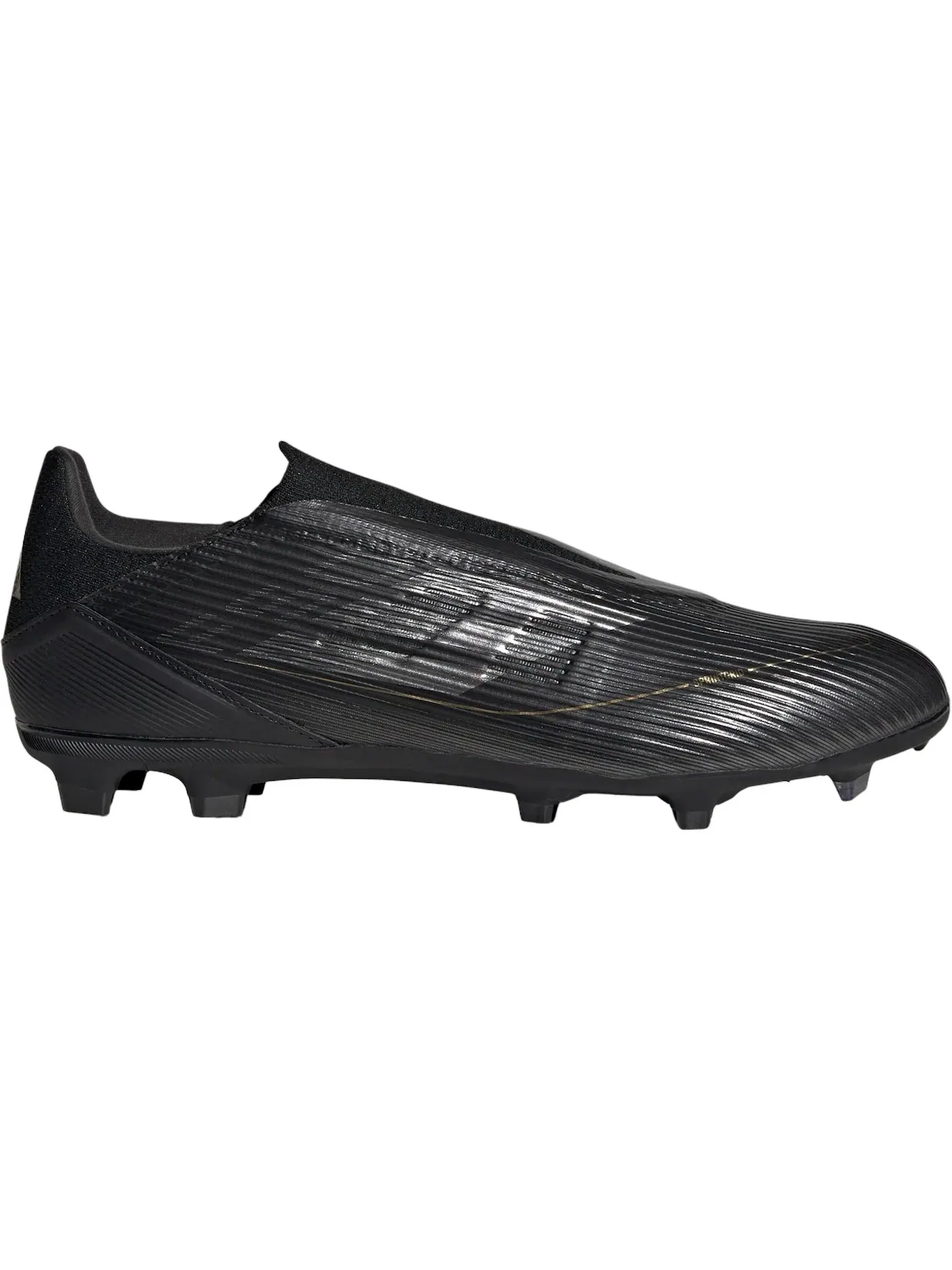 Мужские бутсы без шнуровки Adidas F50 League Laceless Firm/Multi-Ground Core Black Iron Metallic Gold Metallic