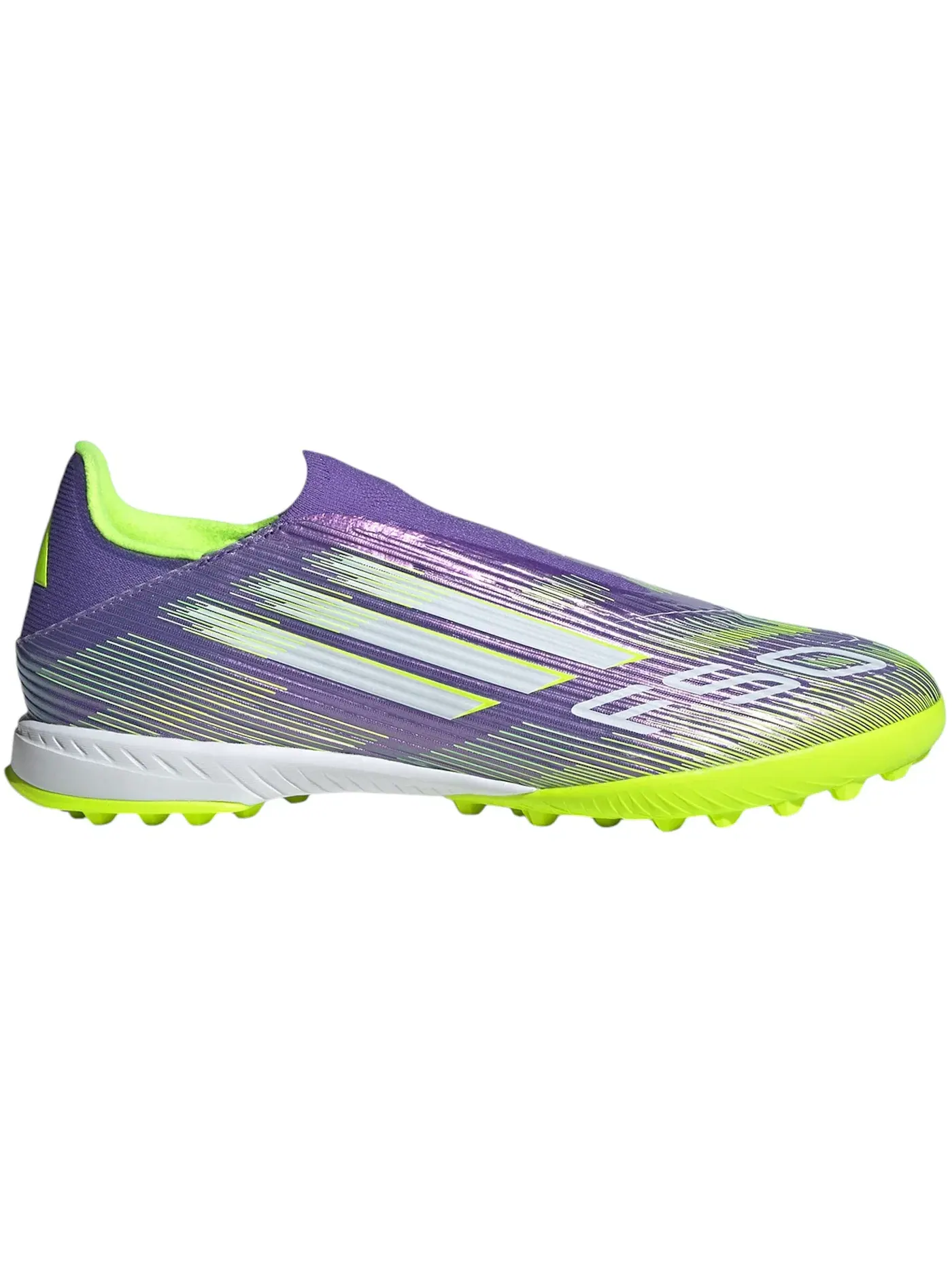 Мужские бутсы для футбола без шнуровки Adidas F50 League Laceless TF — изображение 1 из 1, фиолетовый белый