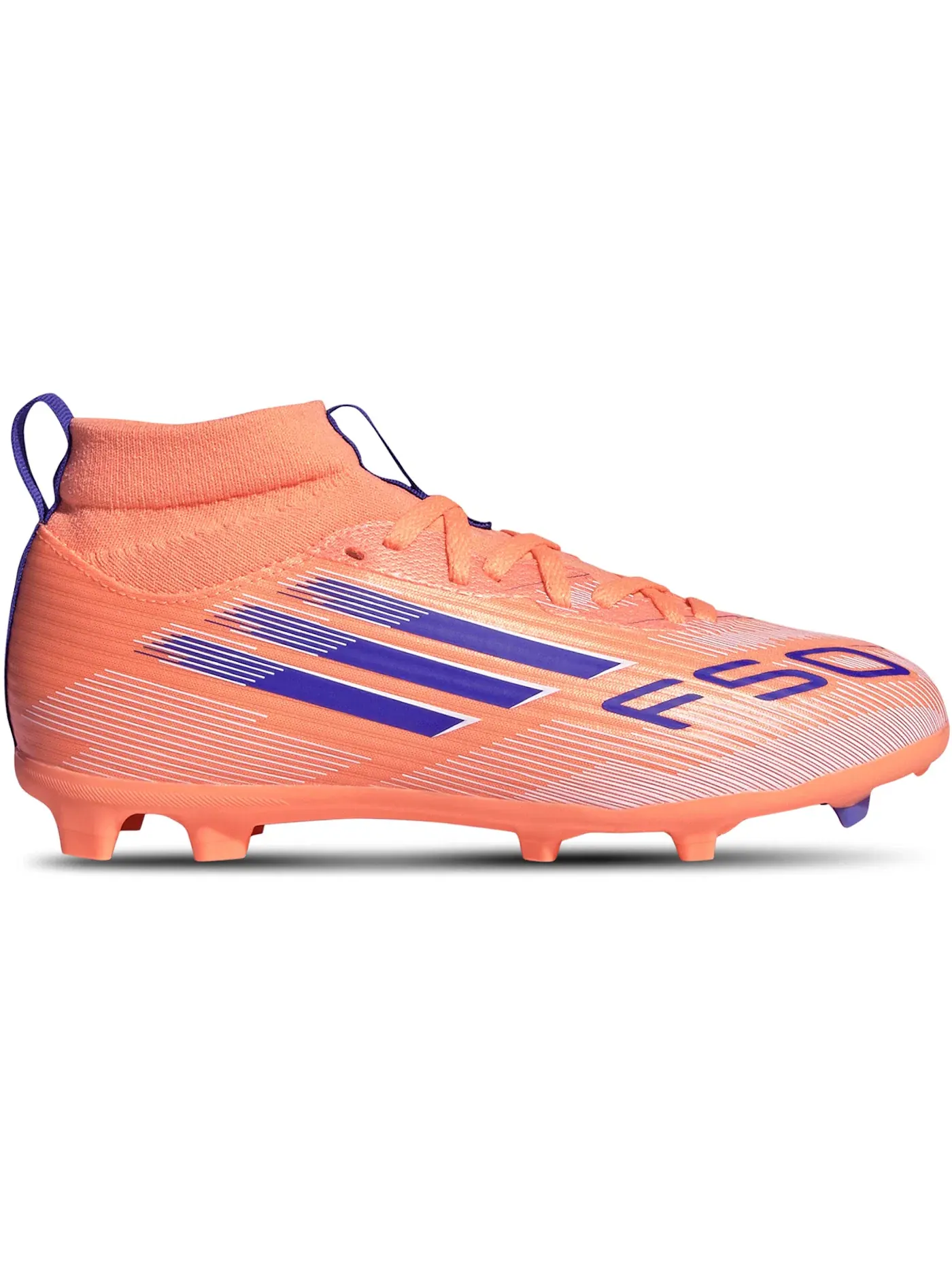 Детские бутсы F50 League Mid-Cut FG/MG Adidas — изображение 1 из 1, оранжевый/синий/белый