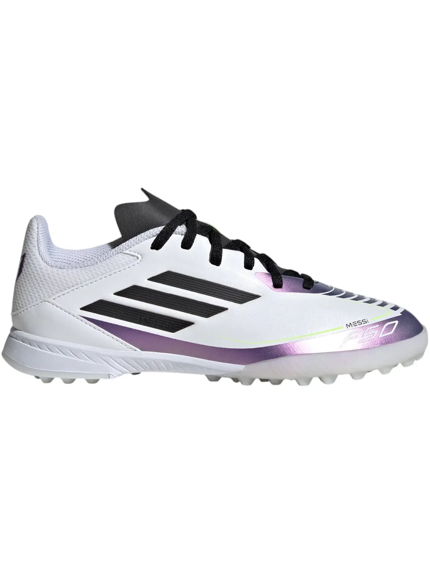 Детские бутсы футбольные F50 League Turf Adidas — изображение 1 из 1, белый черный фиолетовый