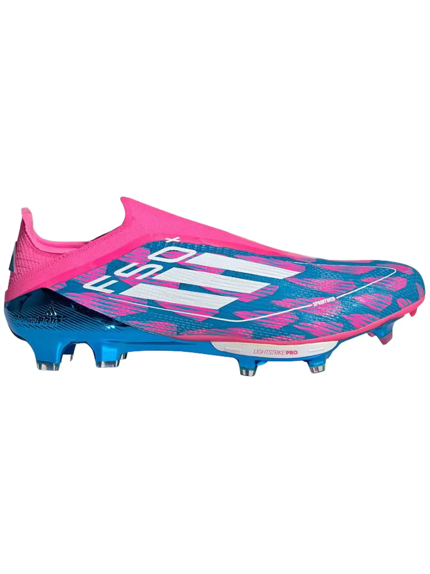 Мужские бутсы футбольные с безшнуровкой Adidas F50 Plus Elite Laceless FG — изображение 1 из 1, синий/белый/розовый