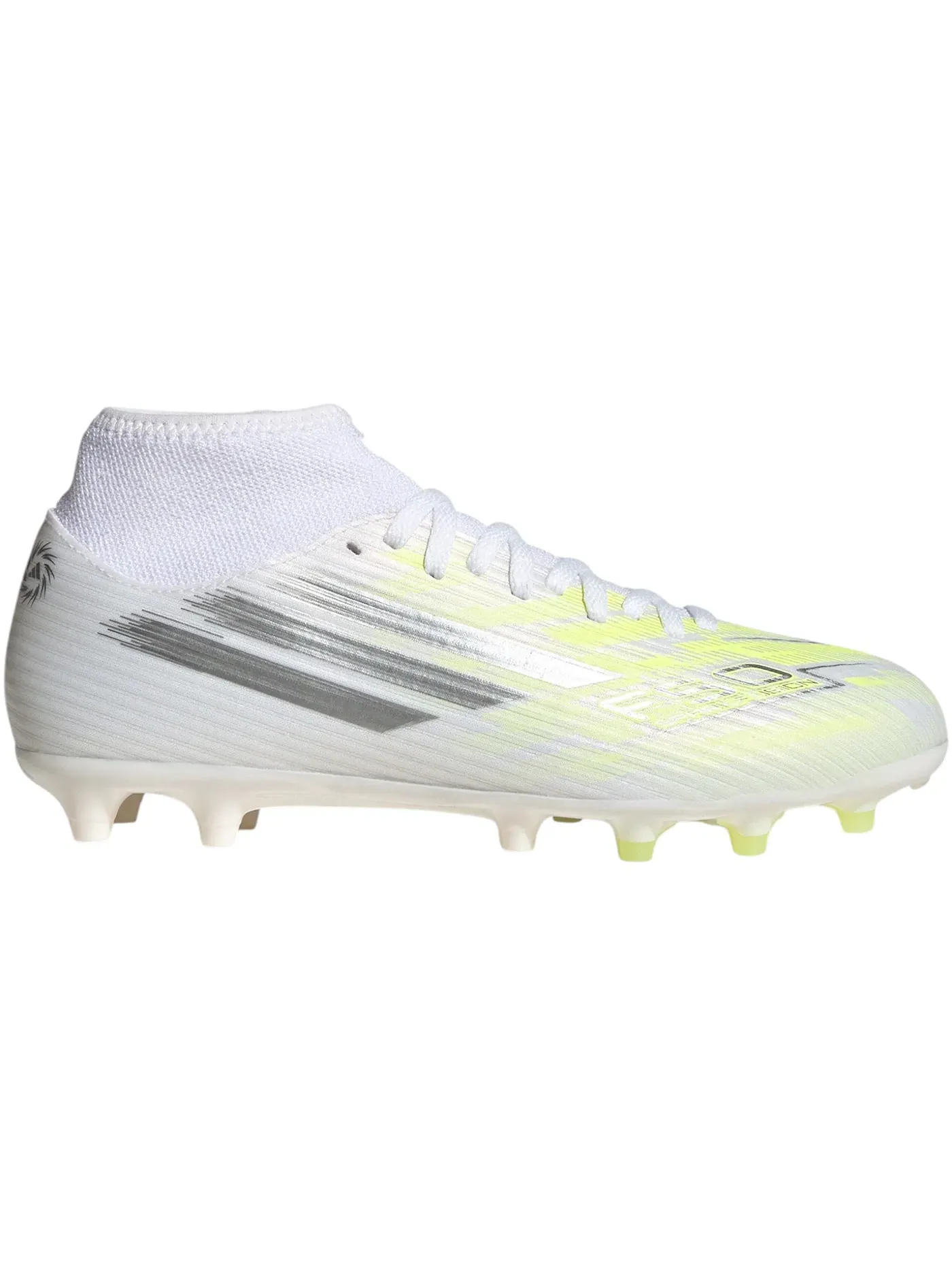 Женские бутсы с шипами Adidas F50 Sparkfusion Club Mid Cut FG/AG — изображение 1 из 1, белый металлик-желтый