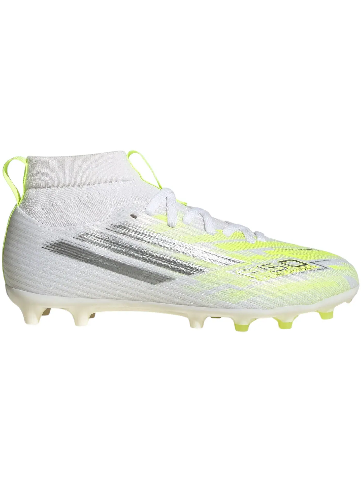 Детские бутсы с высоким берцем Adidas F50 Sparkfusion League Mid Cut FG/AG — изображение 1 из 1, белый/металлик/-желтый