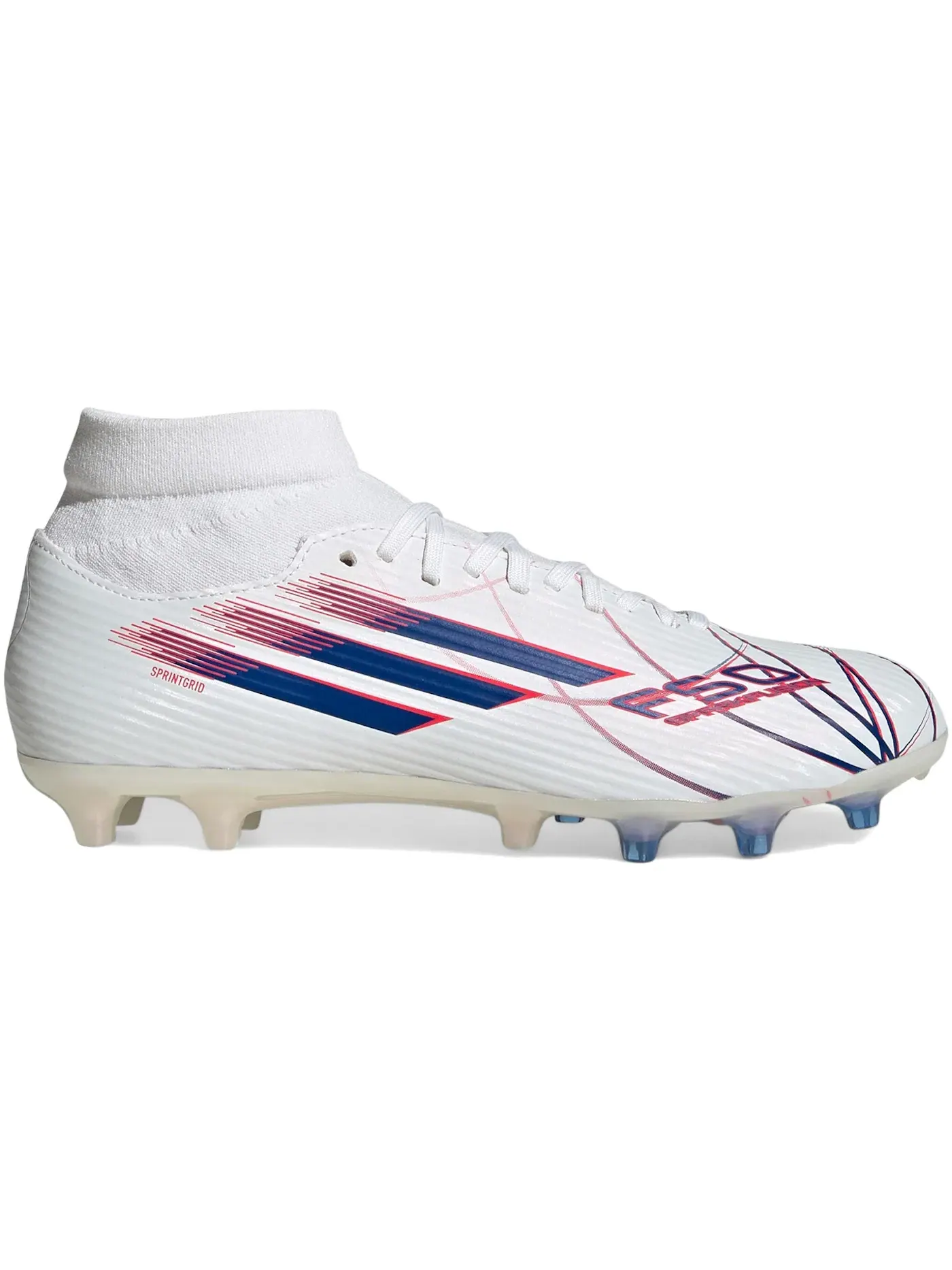 Женские бутсы с высоким вырезом F50 Sparkfusion League Mid Cut FG/AG Adidas — изображение 1 из 1, белый синий красный