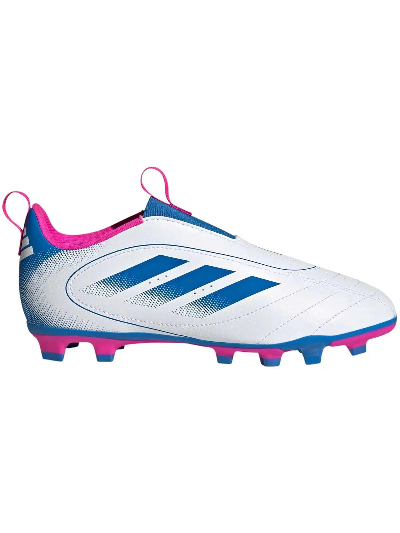 Детские бутсы без шнуровки Adidas Goletto IX Laceless FG/MG — изображение 1 из 1, белый яркий розовый