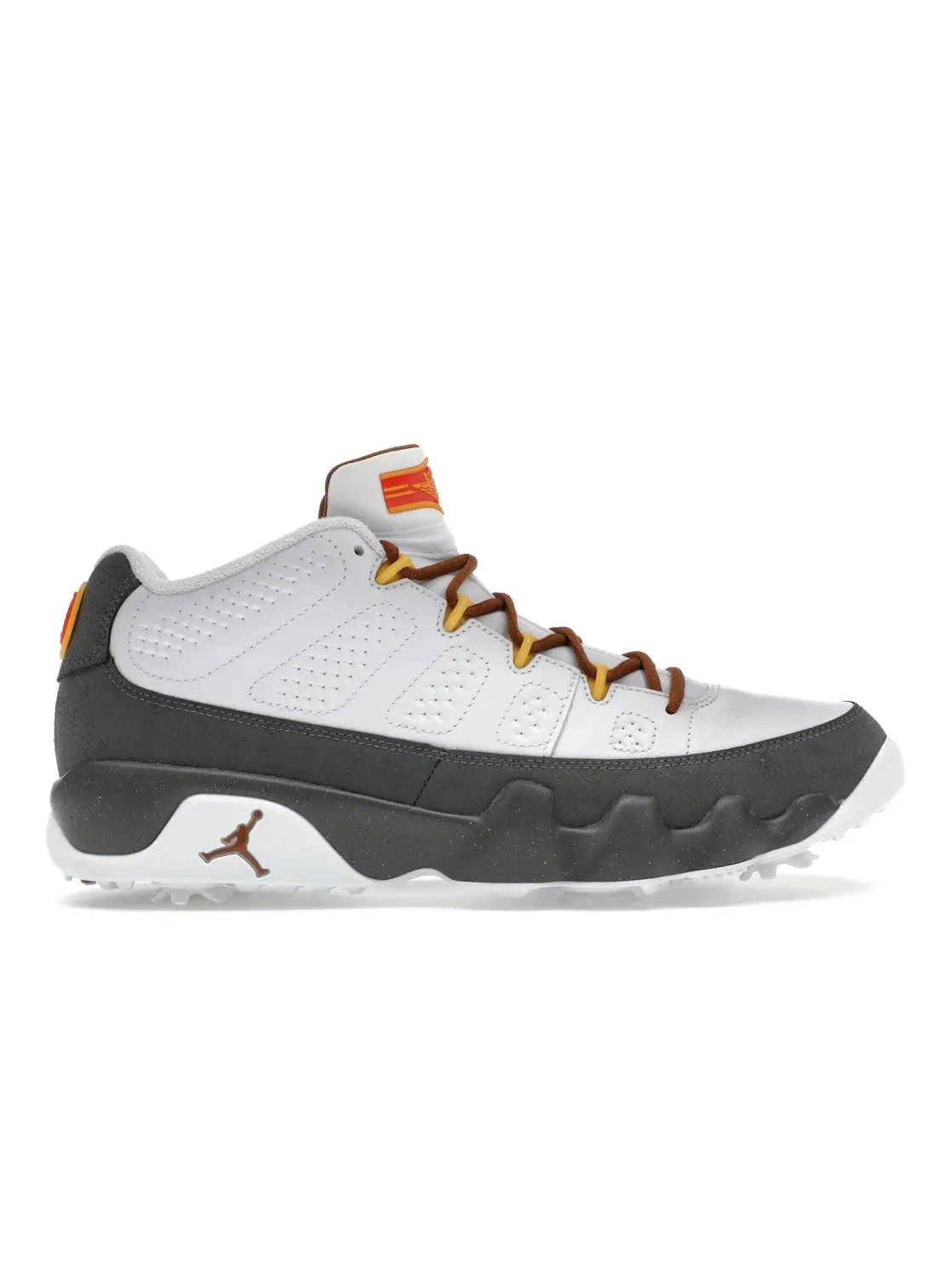 Мужские шиповки Jordan 9 Retro Low Golf White/University Gold-Cool Grey-Anthracite — изображение 1 из 4