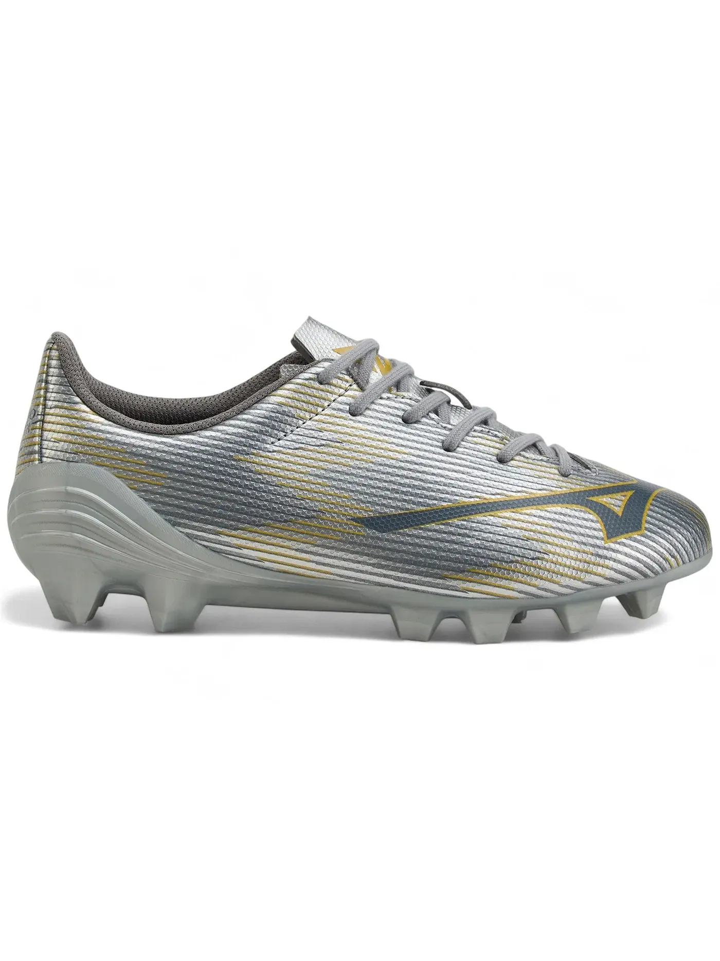 Детские бутсы Mizuno Alpha II Select Jr MD — изображение 1 из 1, серебристый золотистый