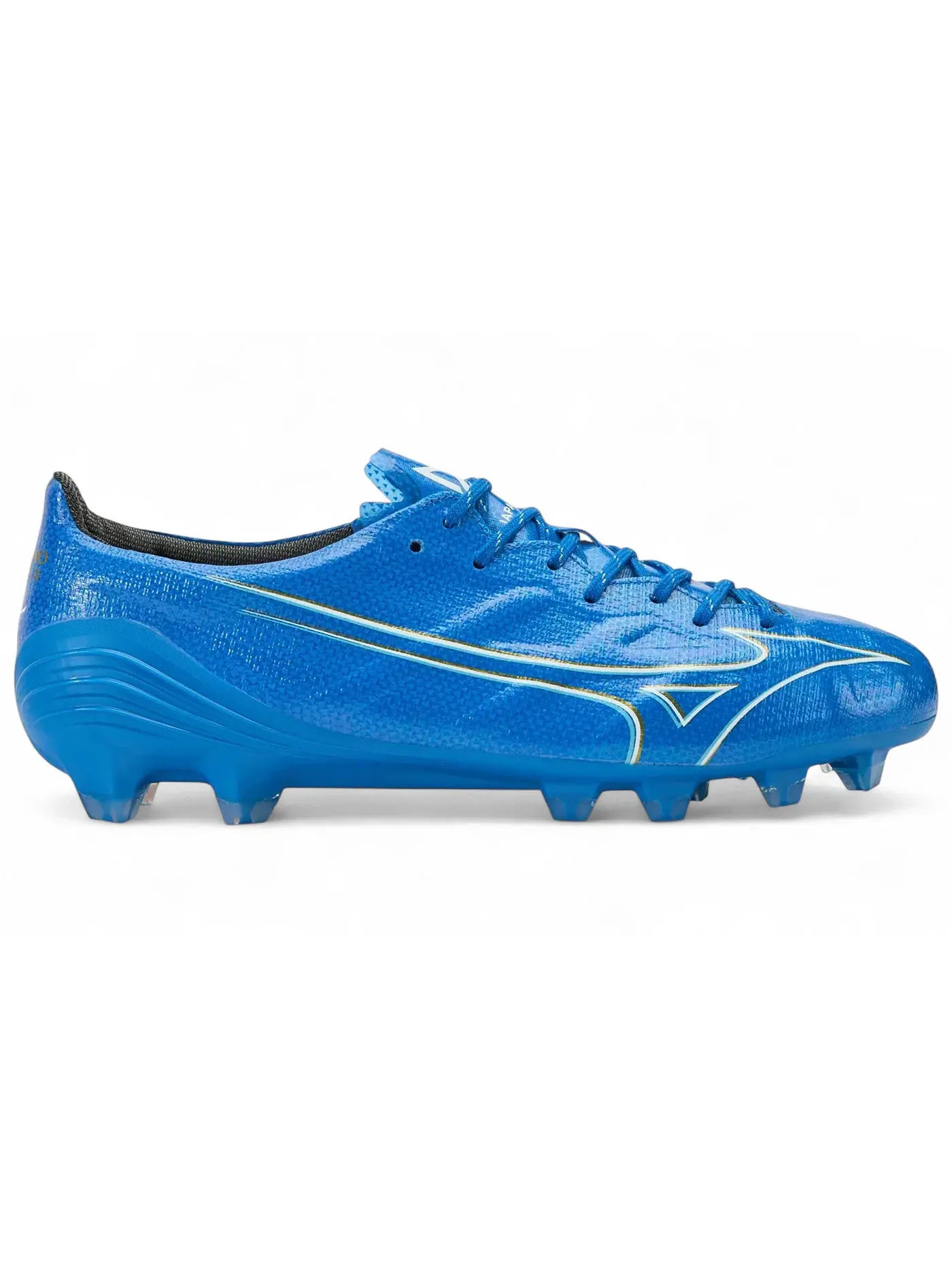 Мужские бутсы футбольные с шипами Mizuno Alpha Japan FG — изображение 1 из 1, белый синий золотистый