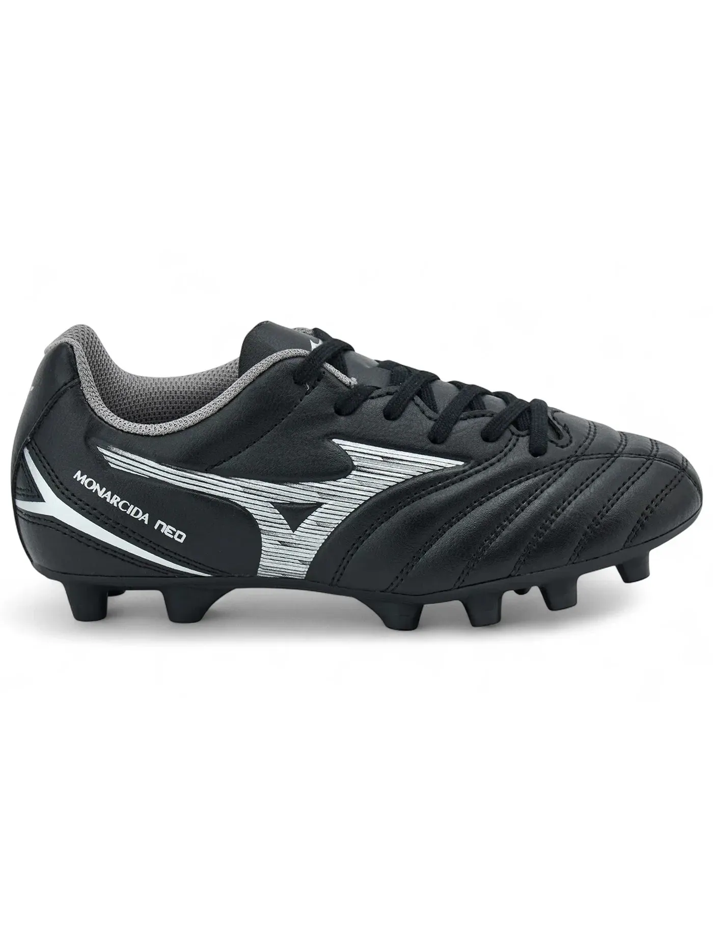 Детские бутсы Mizuno Monarcida Neo III Select JR FG — изображение 1 из 1, черный/серебристый