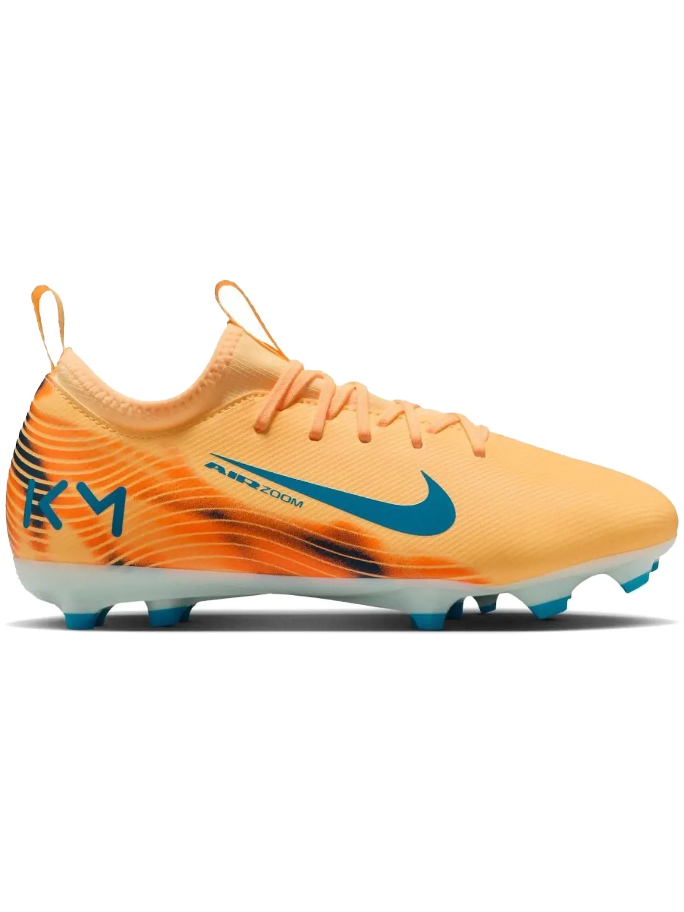 Детские бутсы Nike Zoom Mercurial Vapor 16 Academy FG/MG Kylian Mbappé, Melon Tint / Igloo / Neo Turquoise