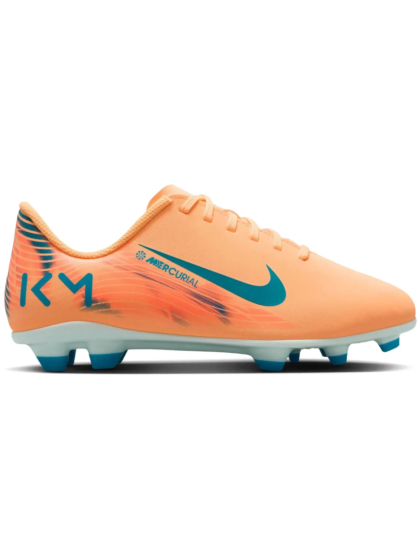 Детские бутсы Kylian Mbappé Nike Zoom Mercurial Vapor 16 Club FG, Melon Tint/Igloo/Neo Turquoise — изображение 1 из 1