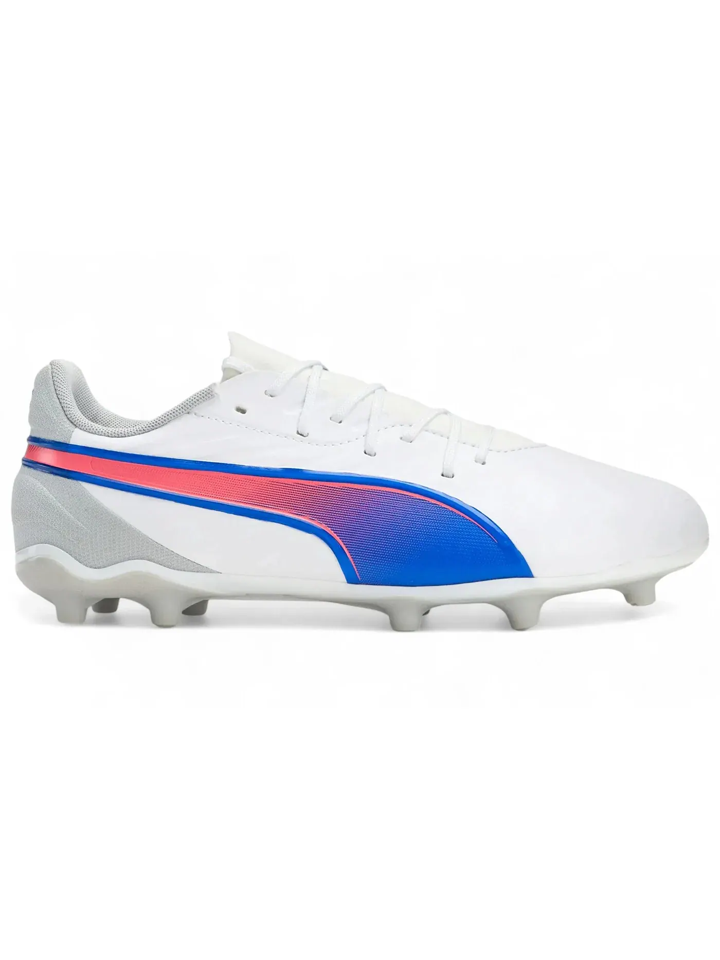 Детские бутсы с мягким верхом Puma King Match FG/AG Jr Puma White/Bluemazing/Flat Light Grey/Sunset Glow — изображение 1 из 1